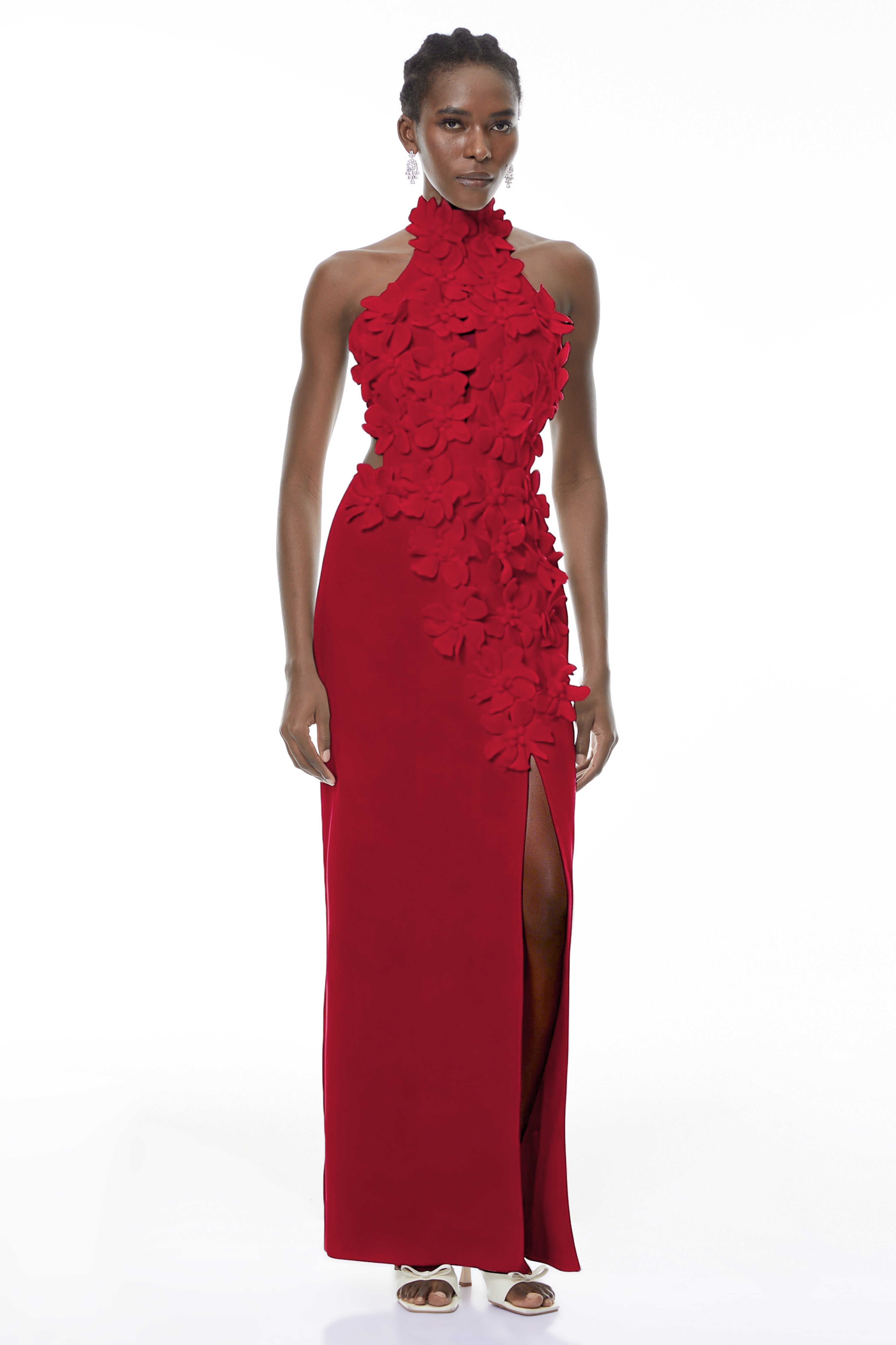 Brian Red Halterneck 3D Petal Maxi Dress (Final Sale-US Only)