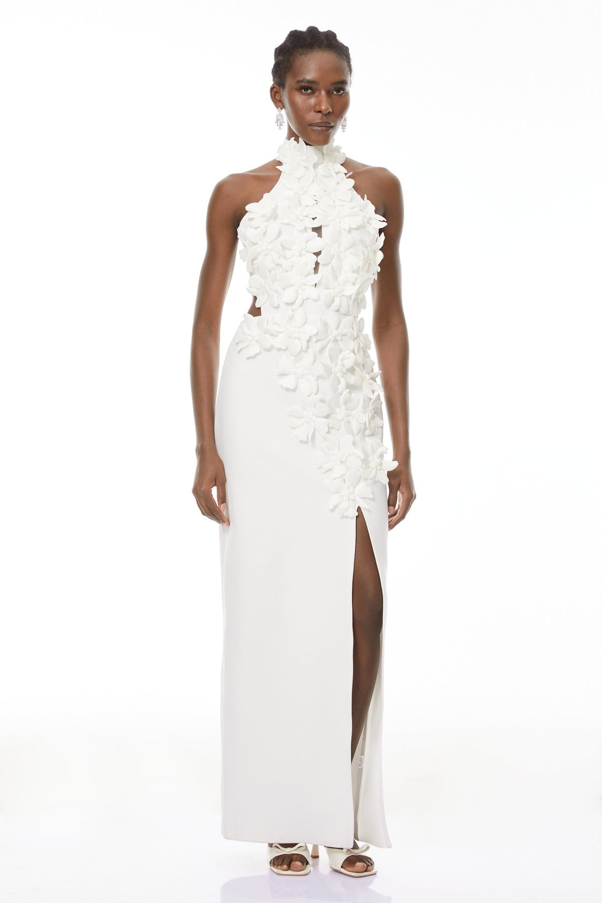 Brian White Halterneck 3D Petal Maxi Dress
