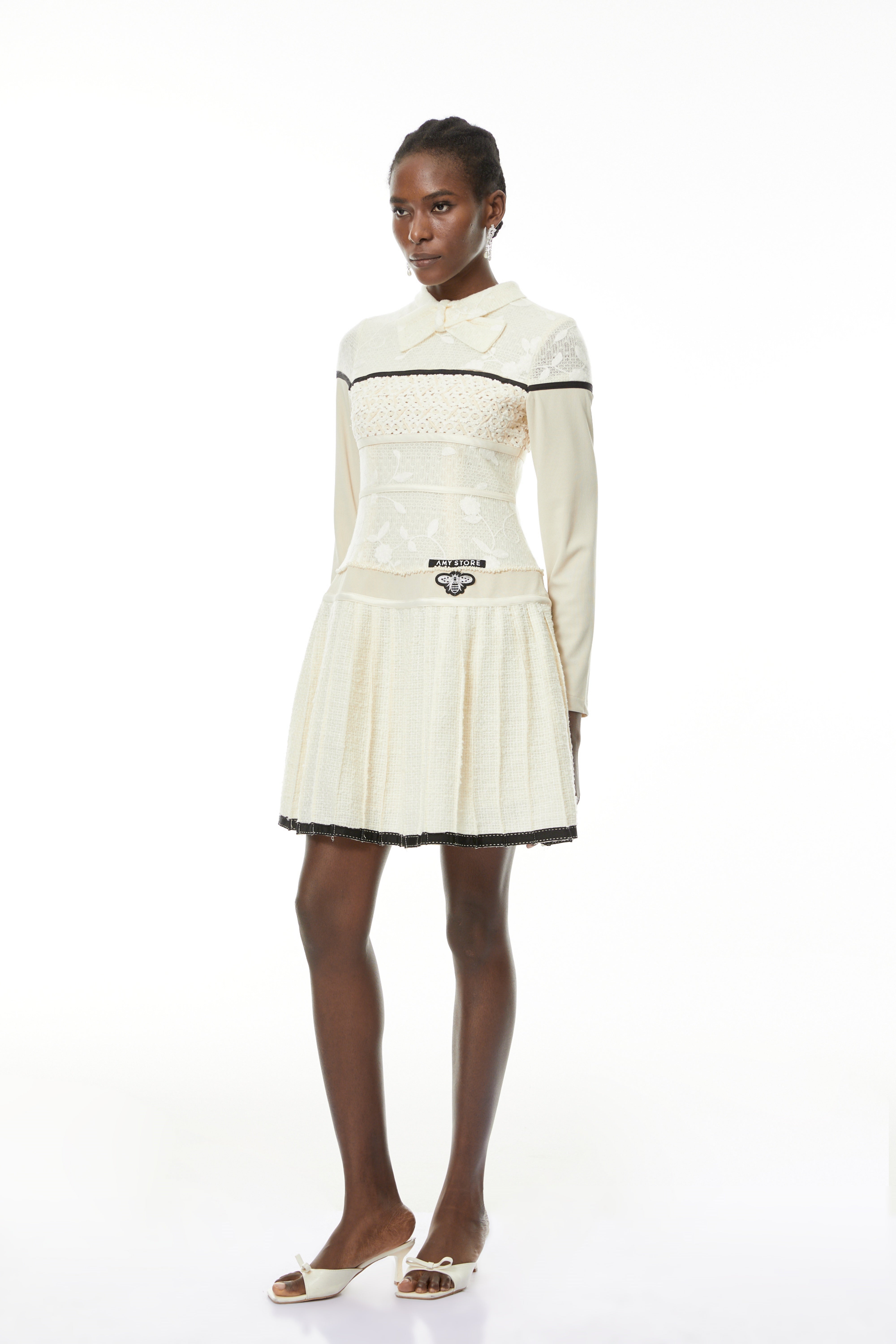 Bridget White Pleated Mini Dress with Bow-Tie (Final Sale)