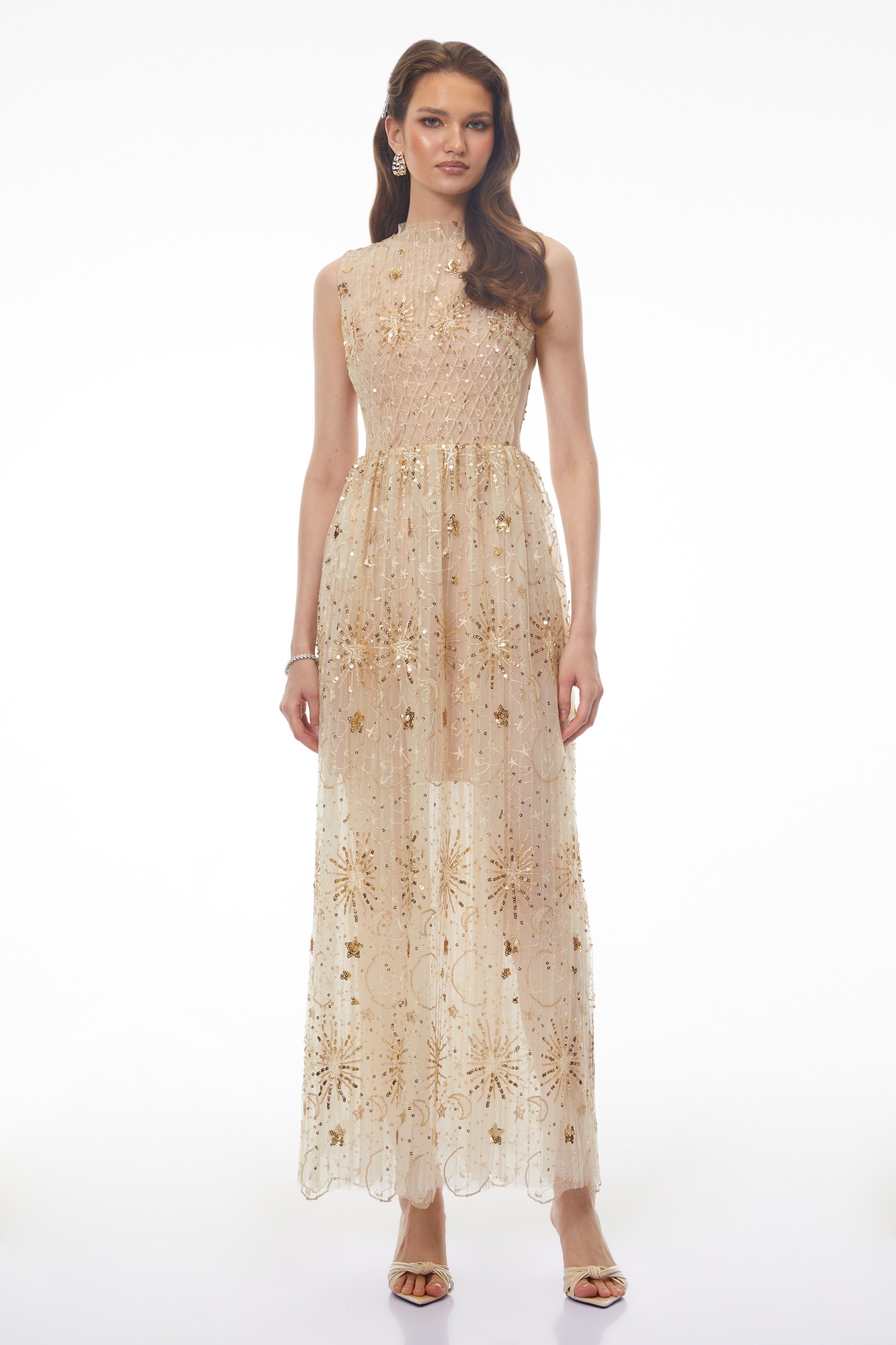 Brigida Neutral Sleeveless Sequin Maxi Dress