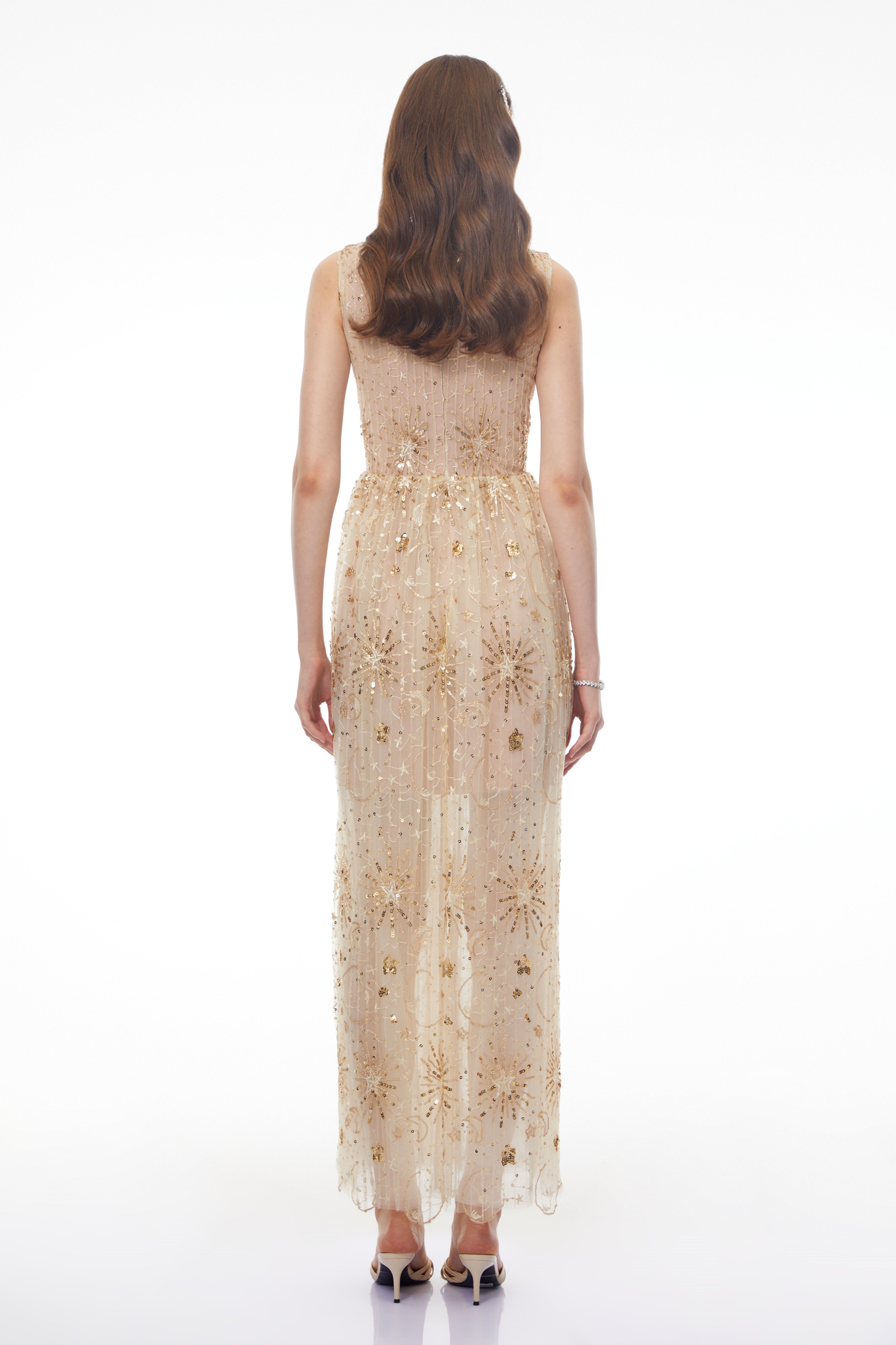Brigida Neutral Sleeveless Sequin Maxi Dress