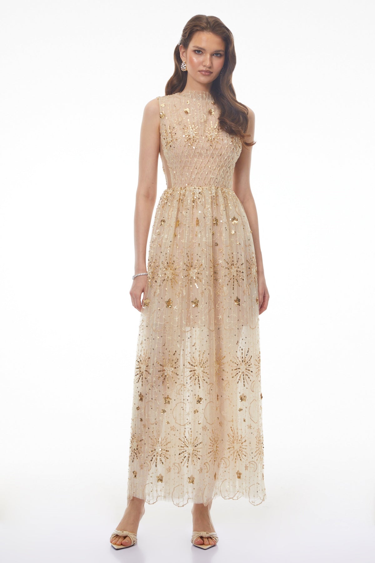 Brigida Neutral Sleeveless Sequin Maxi Dress