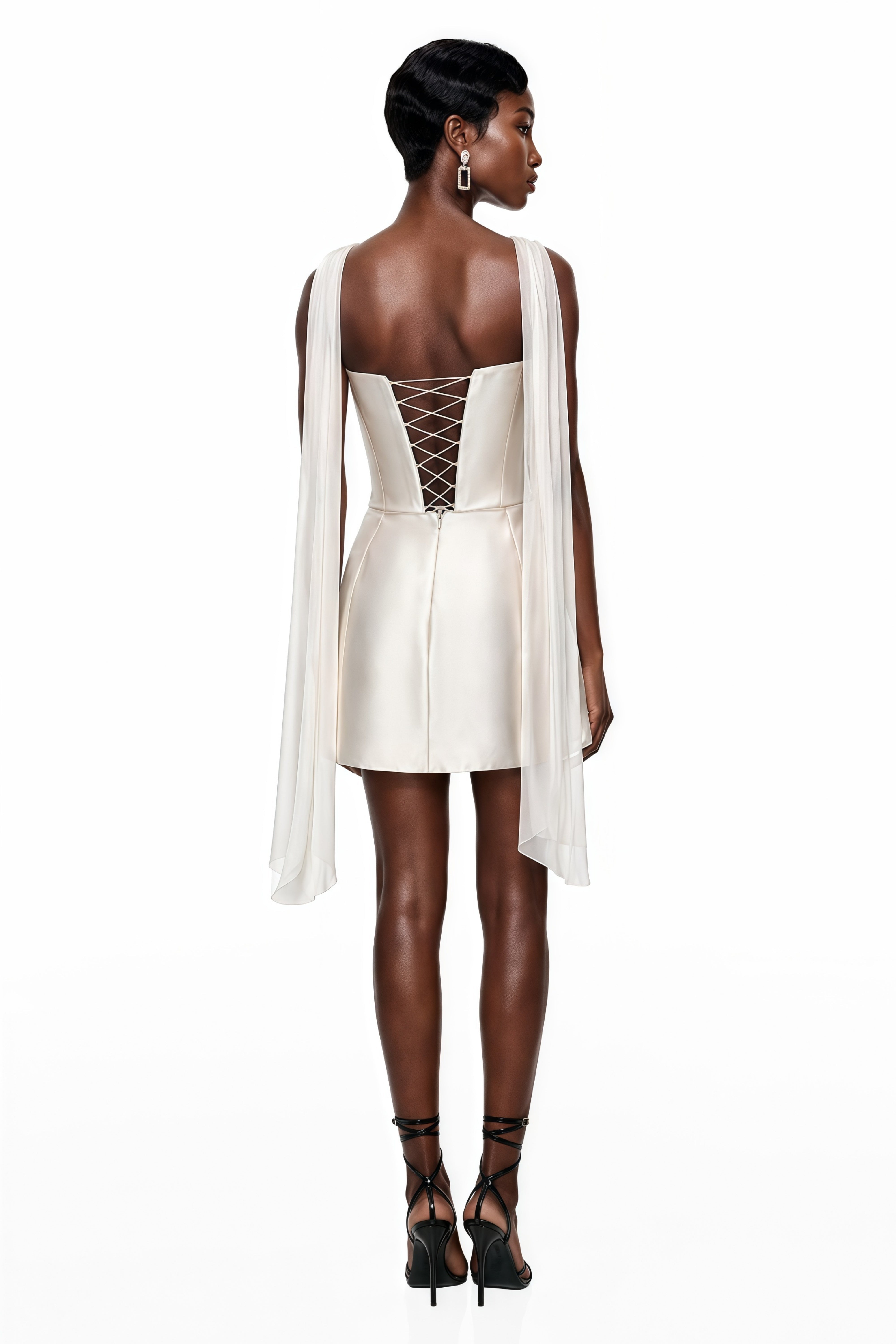 Brigitte White Sleeveless Rhinestone Top & Skirt Set