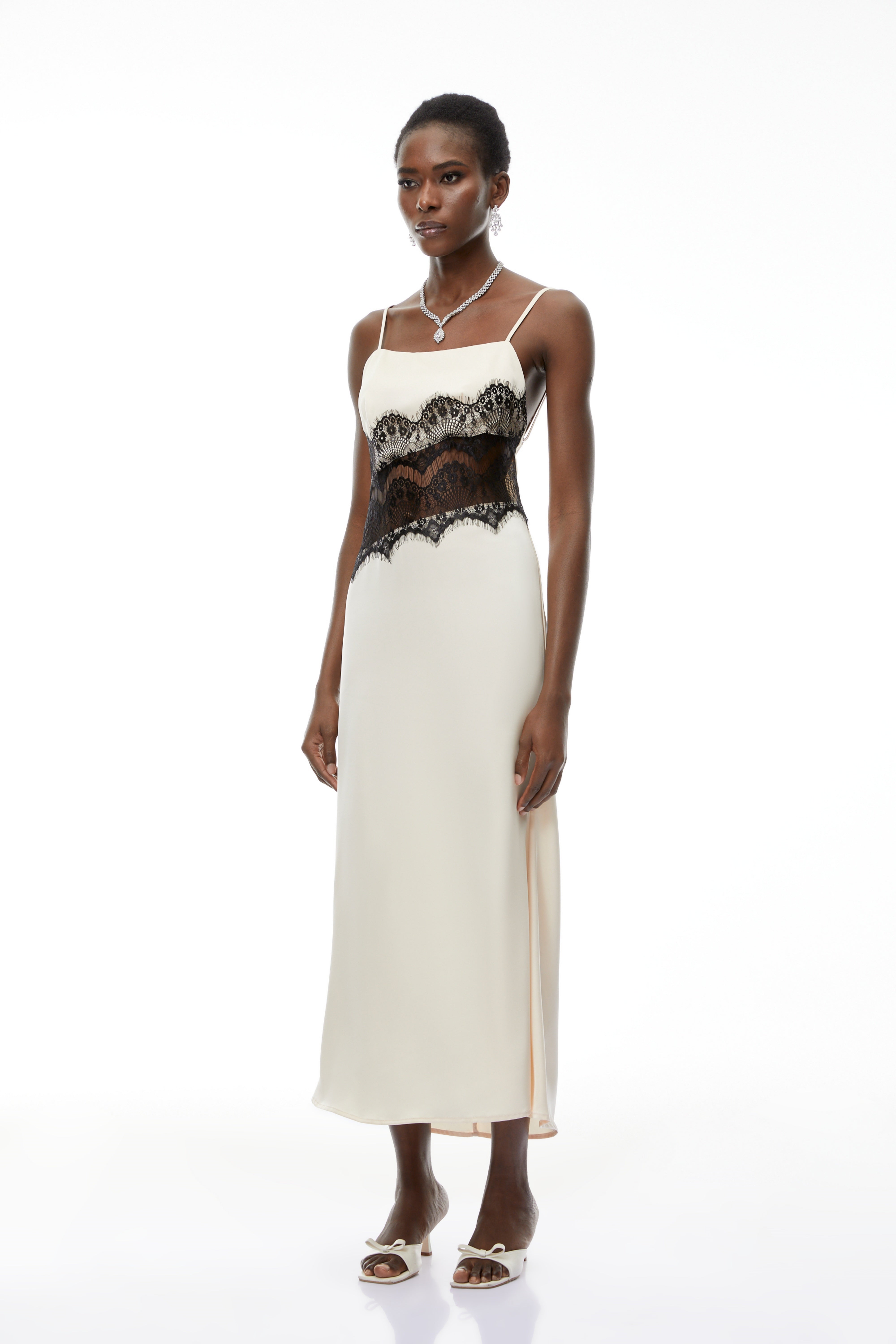 Brooklyn White Lace Panel Midi Dress