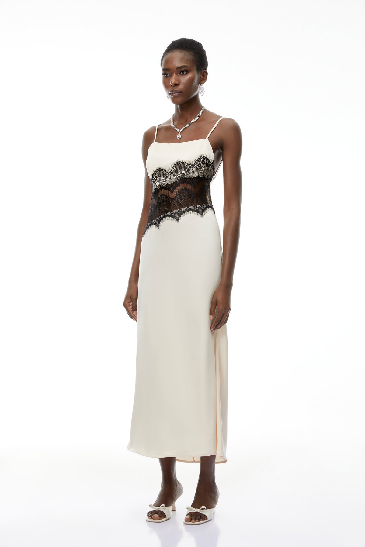 Brooklyn White Lace Panel Midi Dress