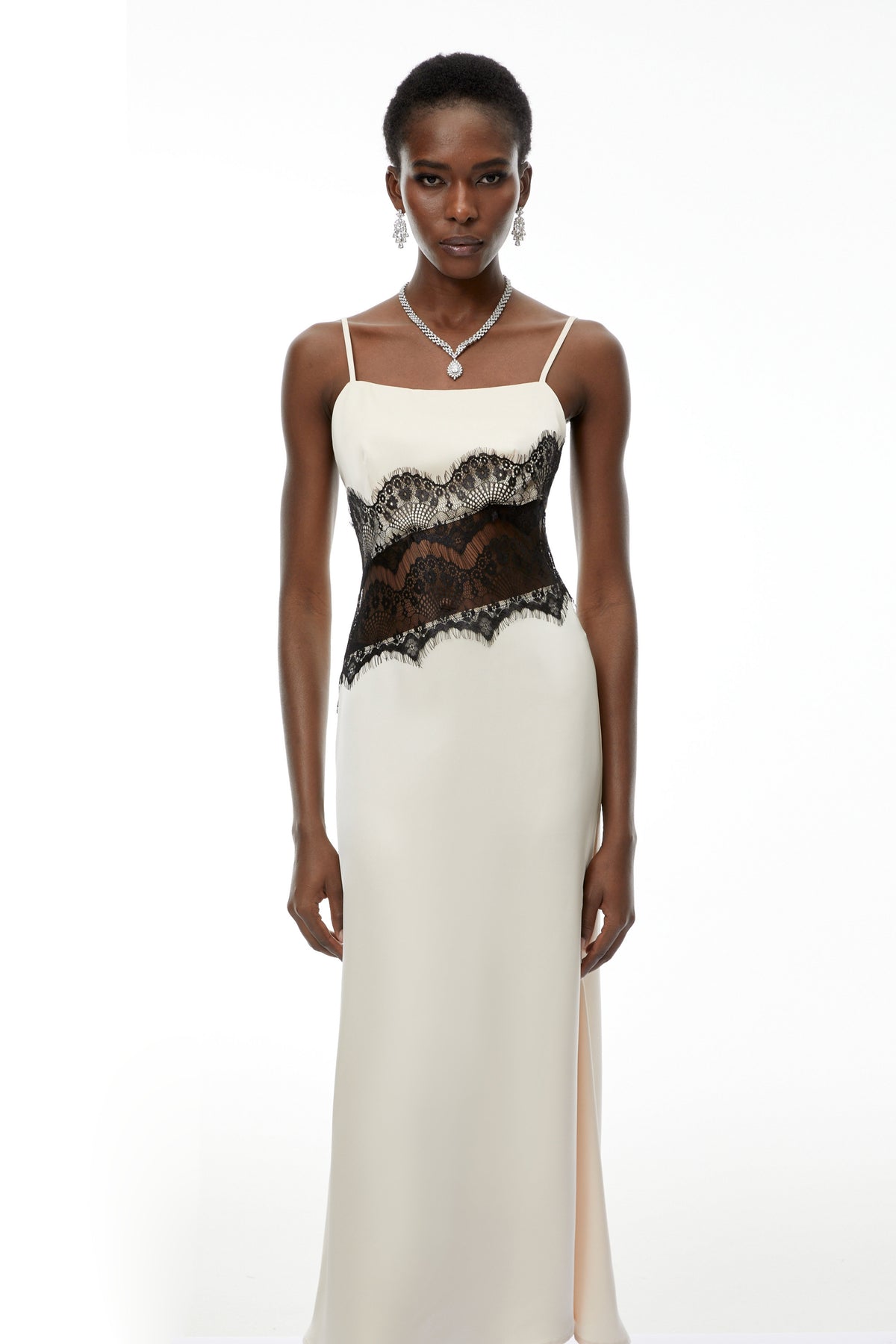 Brooklyn White Lace Panel Midi Dress