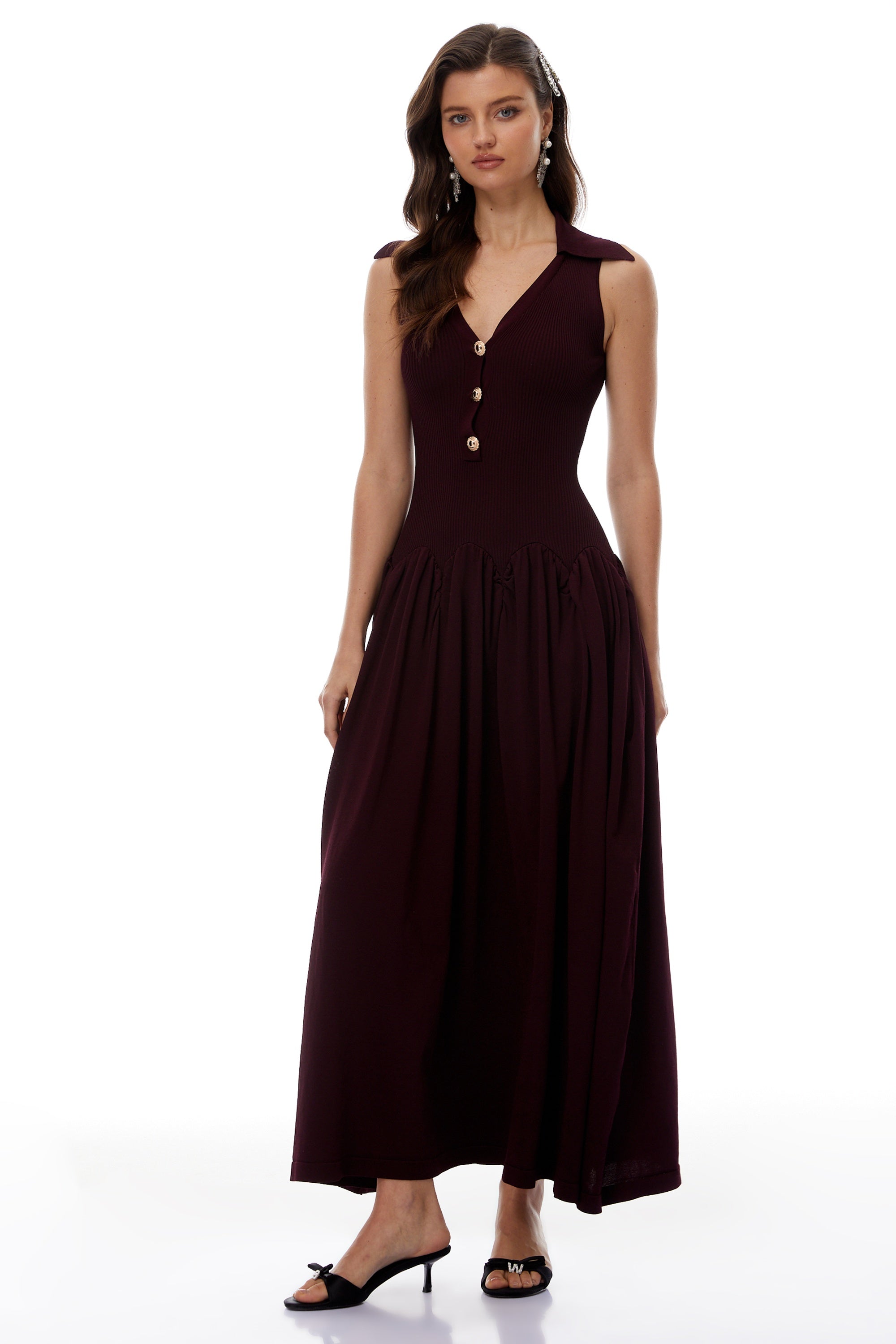 Brynhildur Burgundy Sleeveless Knit Maxi Dress (Final Sale)
