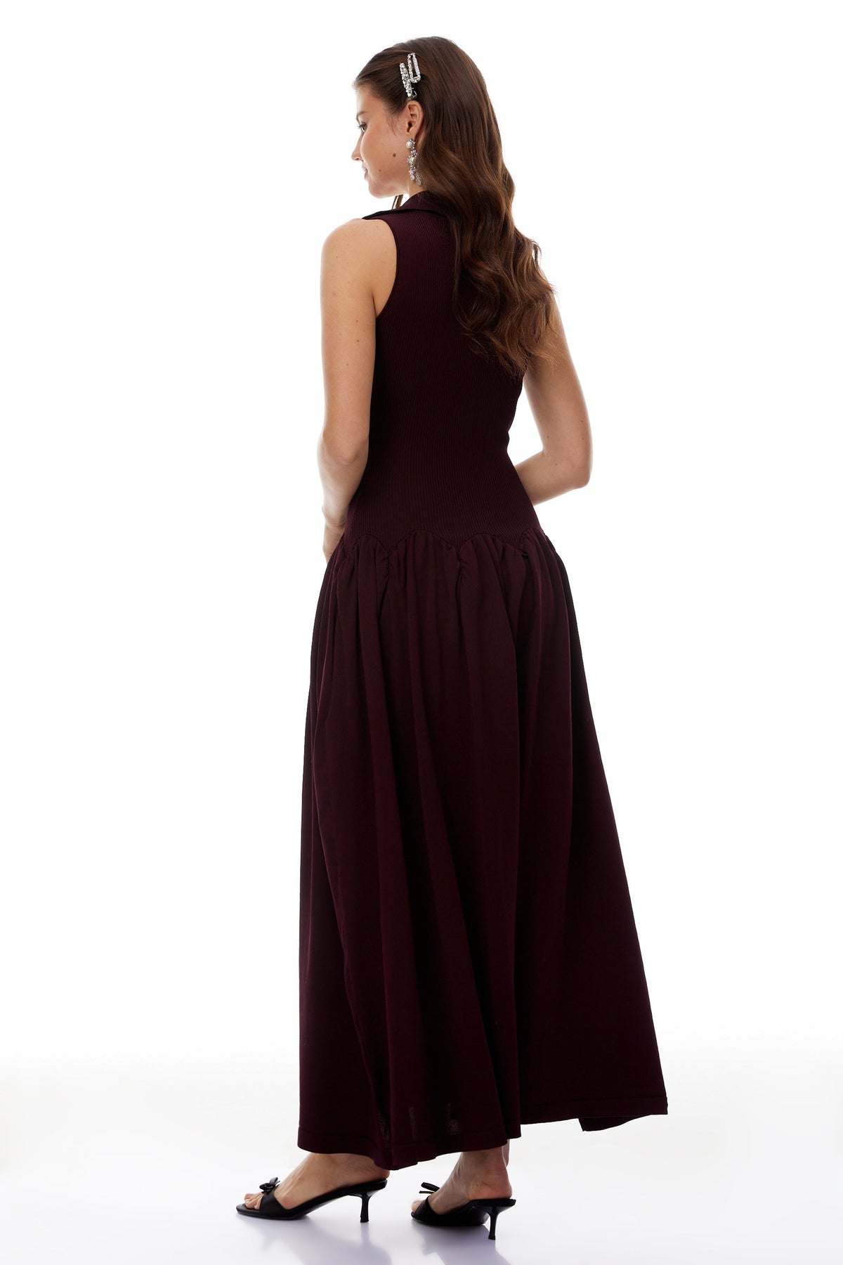 Brynhildur Burgundy Sleeveless Knit Maxi Dress (Final Sale)