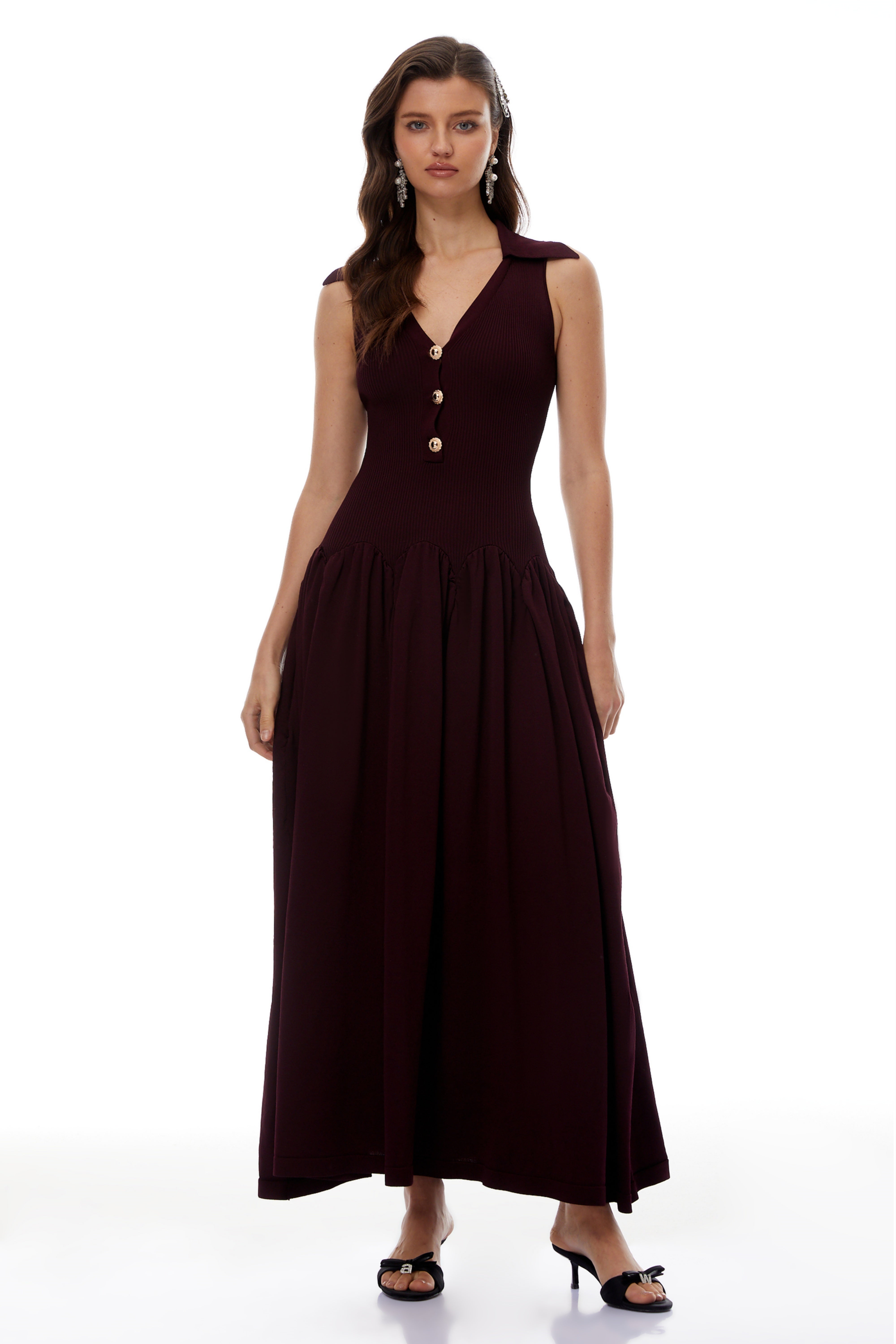 Brynhildur Burgundy Sleeveless Knit Maxi Dress (Final Sale)