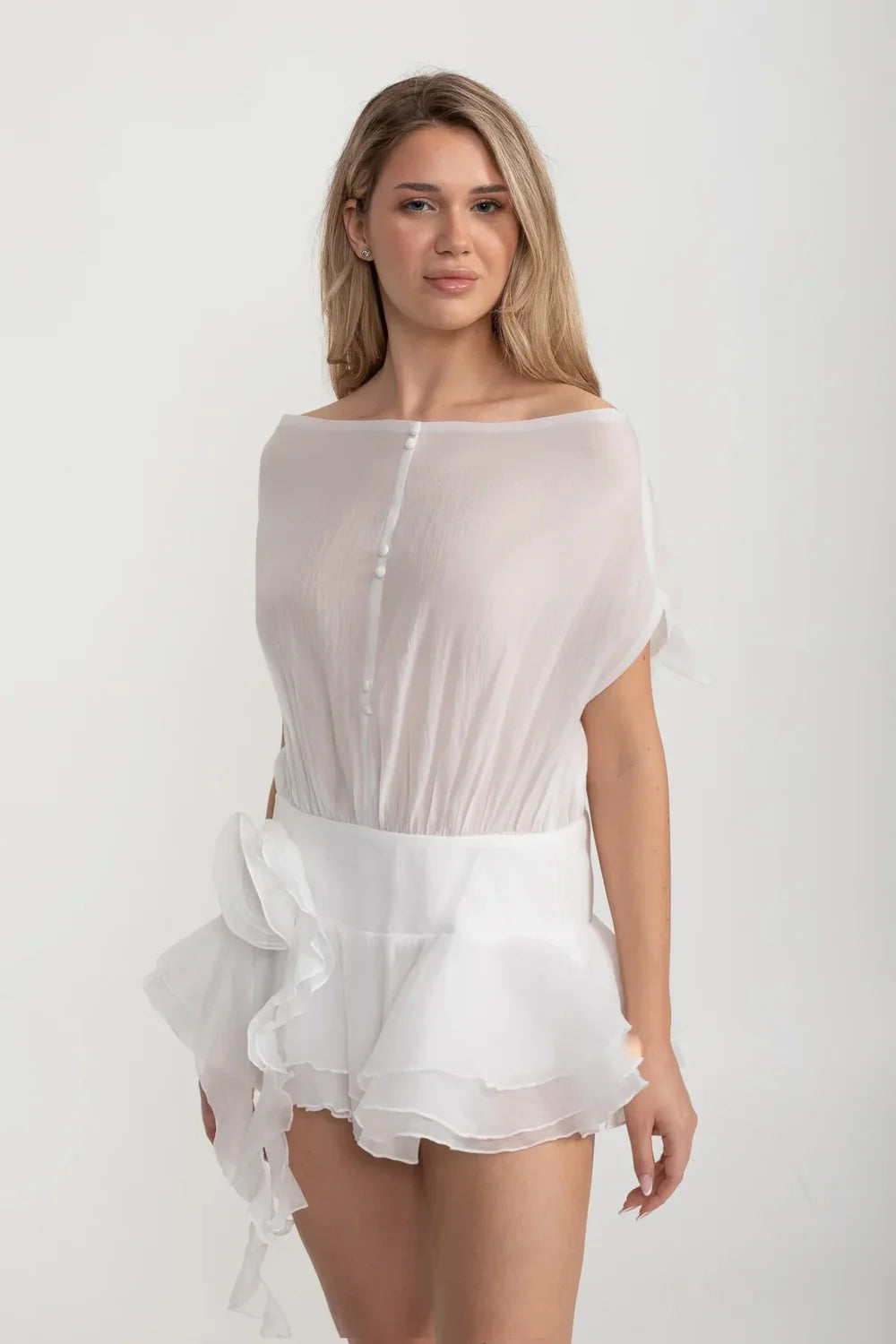 white peplum hem dress Ivory Coast Peplum Hem Button Down Lace Midi Dress