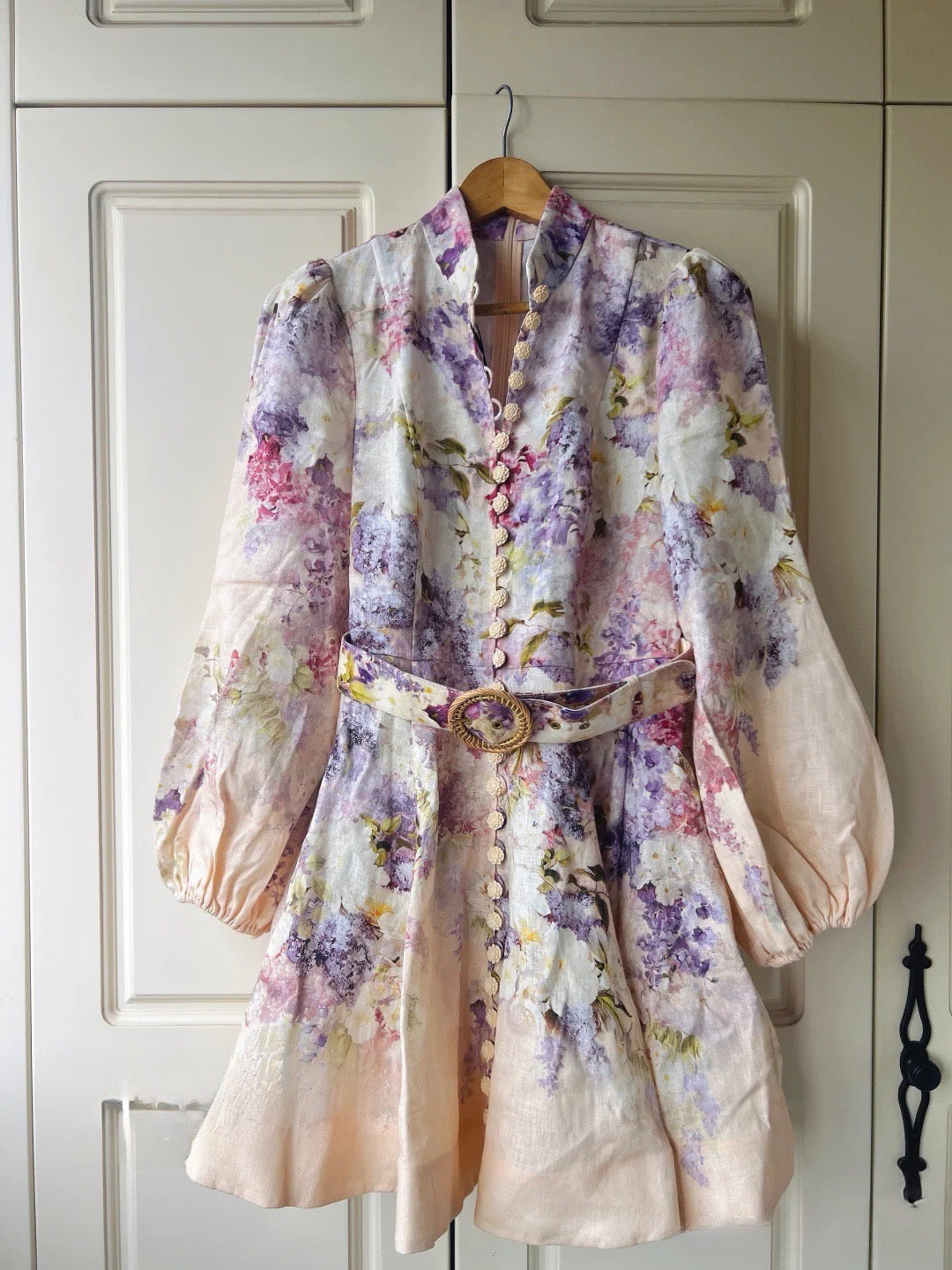 MADDY FLORAL COTTON LINEN FLORAL MINI DRESS - Pink