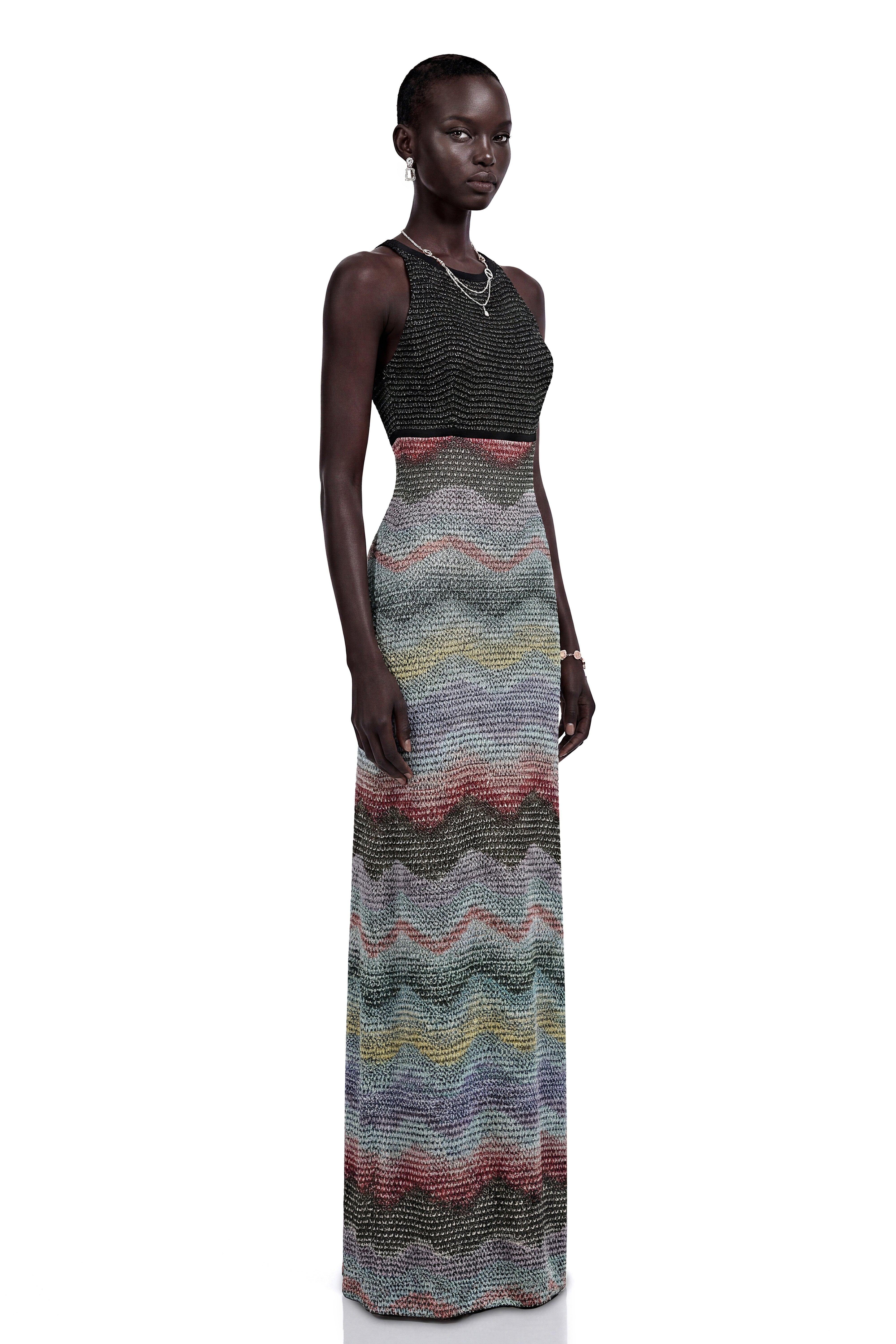 Caitlin Grey Halterneck Color Block Maxi Dress