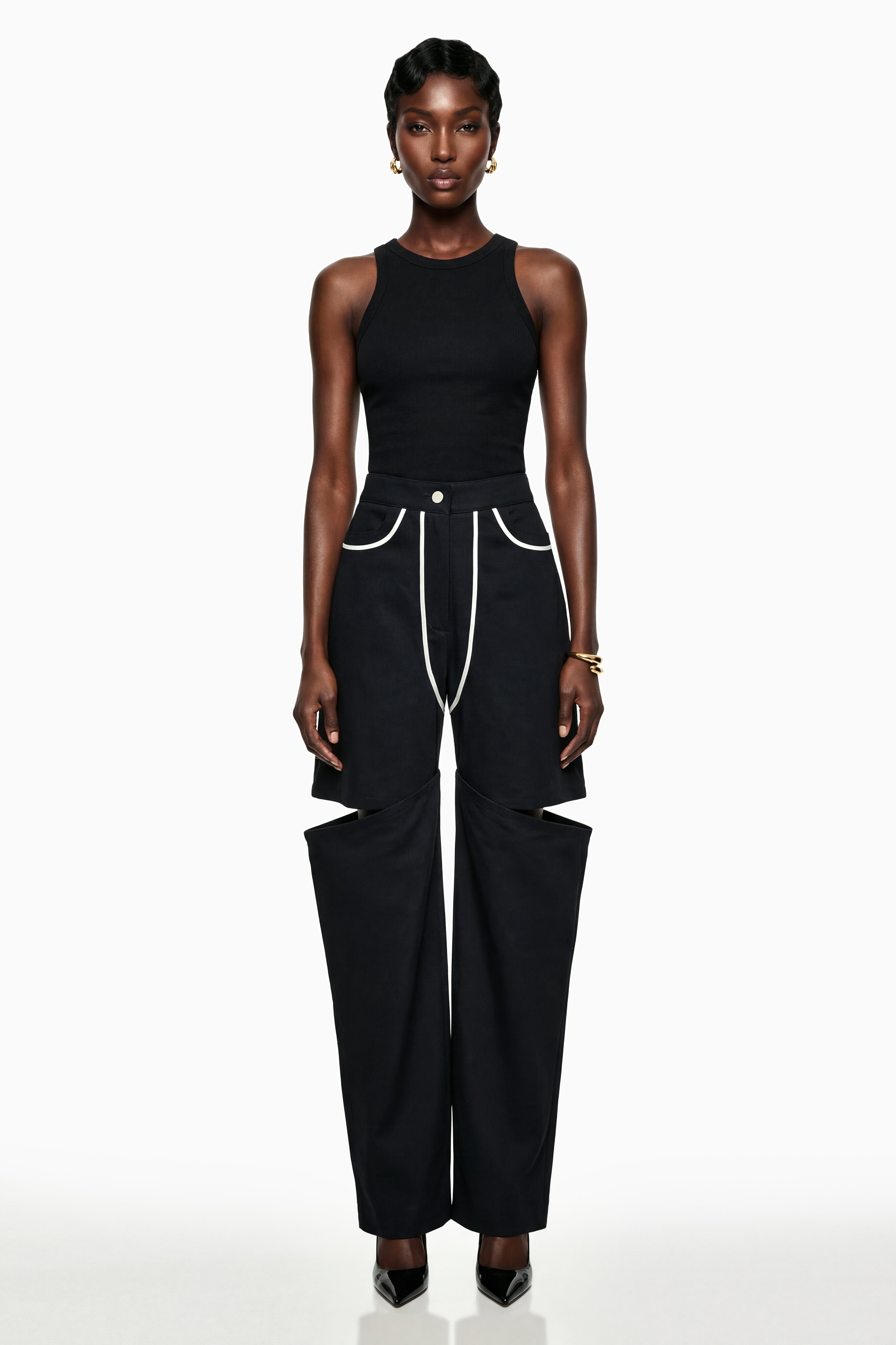 Calypso Black Cut-Out Wide Leg Trousers