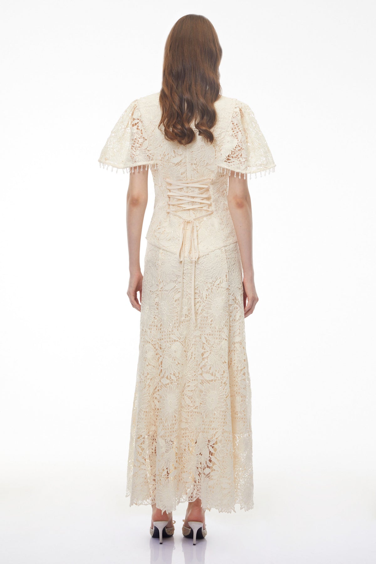 Carlota White Sequin Floral Lace Maxi Dress