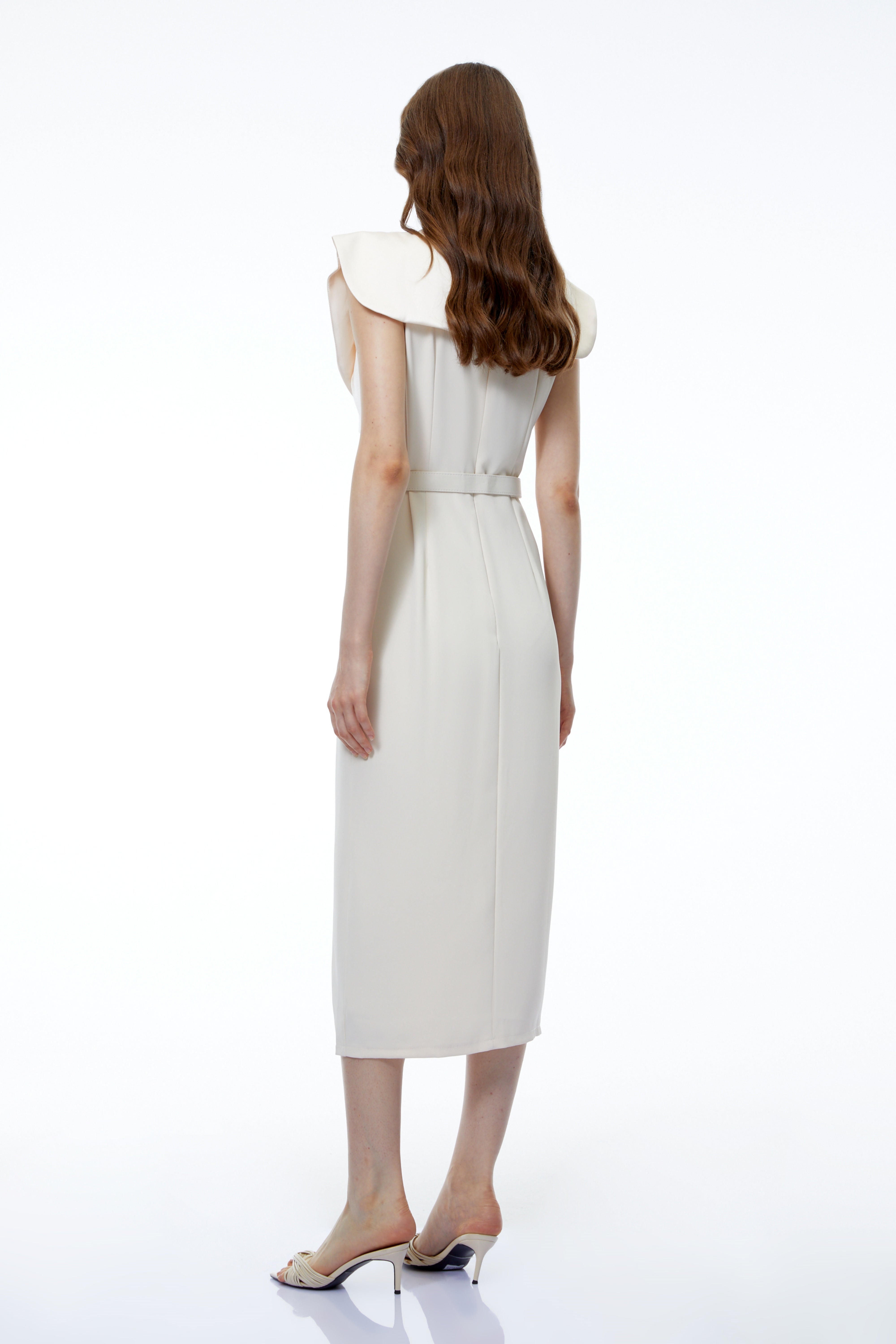 Caroline White V-Neck Ruched Maxi Dress with Slit
