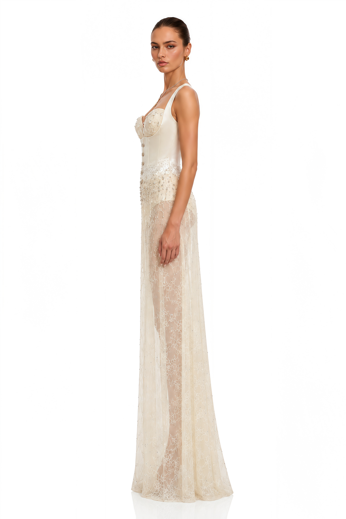 cassidy champagne embellished corset lace maxi dress