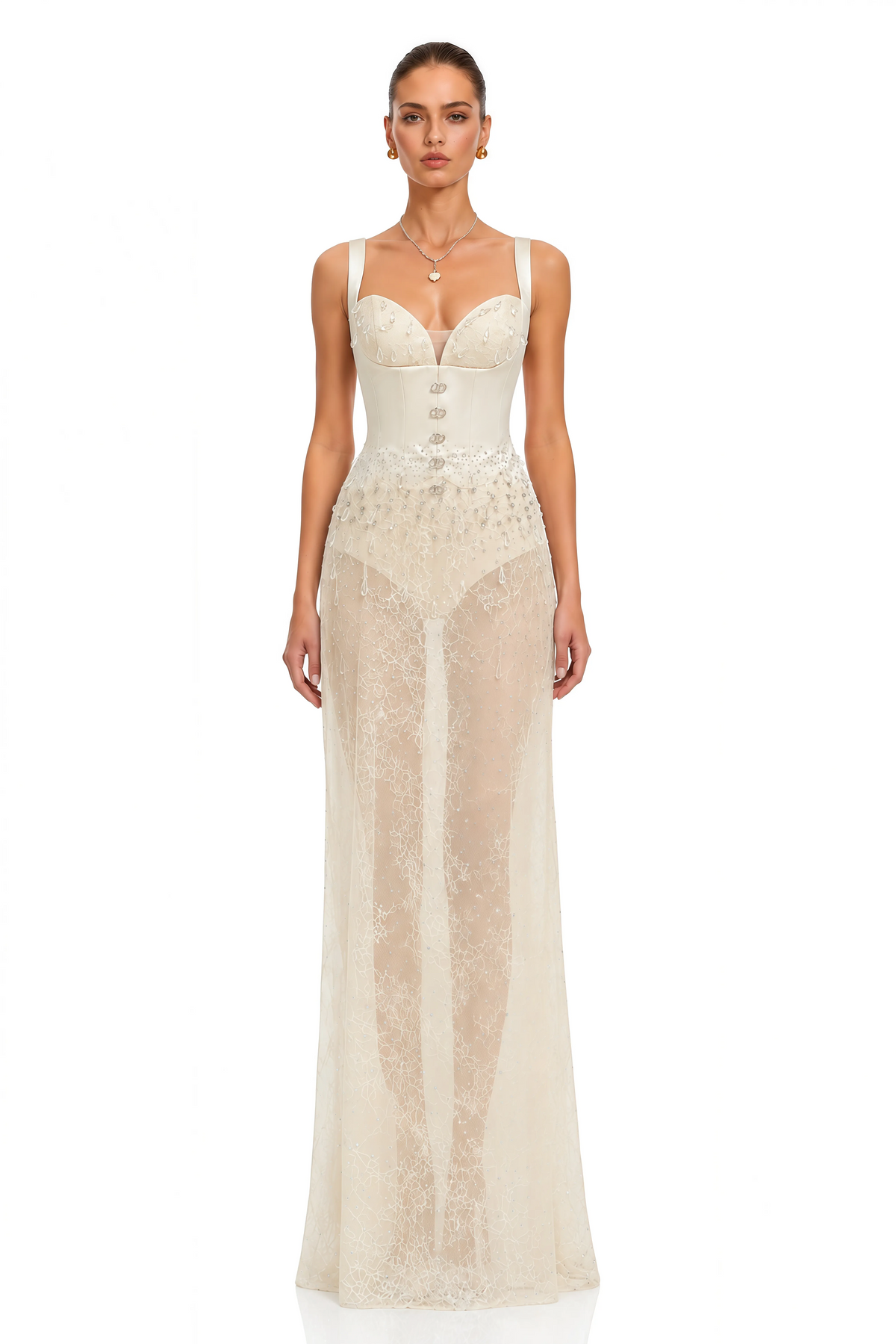 cassidy champagne embellished corset lace maxi dress