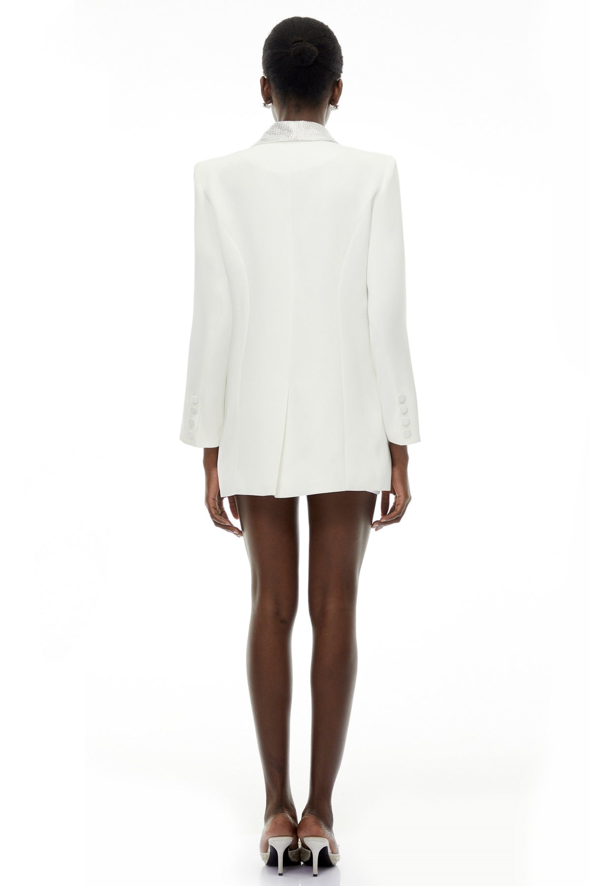 Caterina White Plunge Neck Embellished Blazer