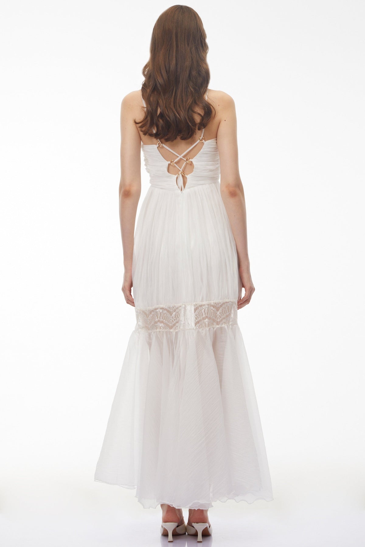 Catherine White Pleated Maxi Dress with Spaghetti Straps