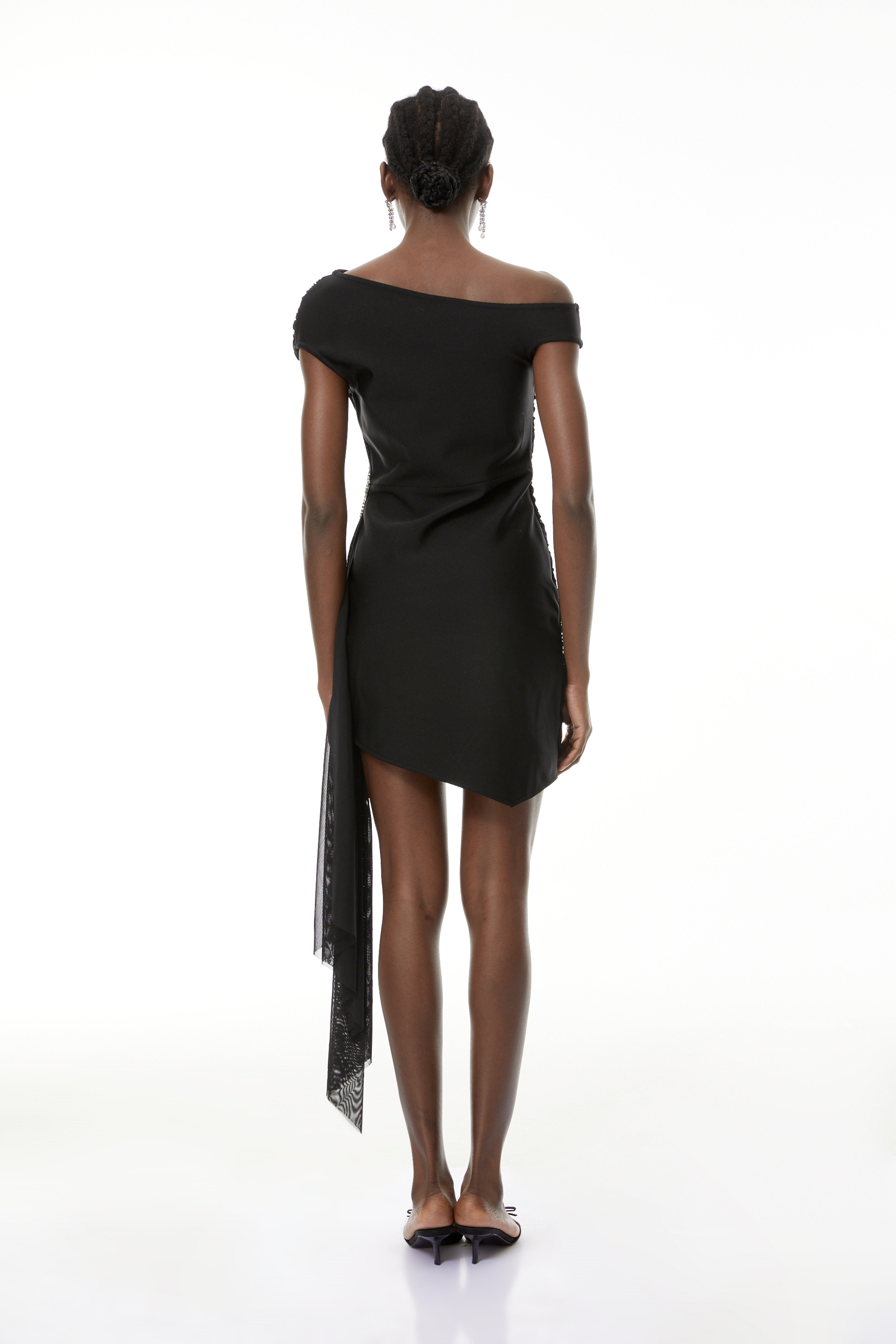 Cecil Black Rhinestone Floral Ruched Mini Dress (Final Sale)