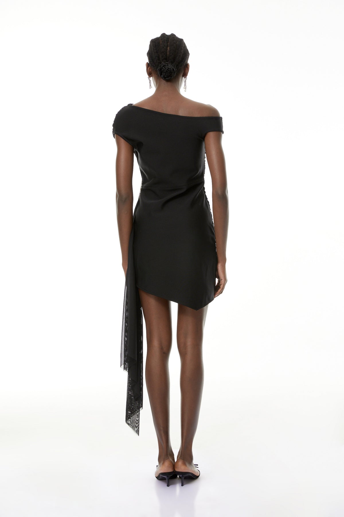 Cecil Black Rhinestone Floral Ruched Mini Dress (Final Sale)
