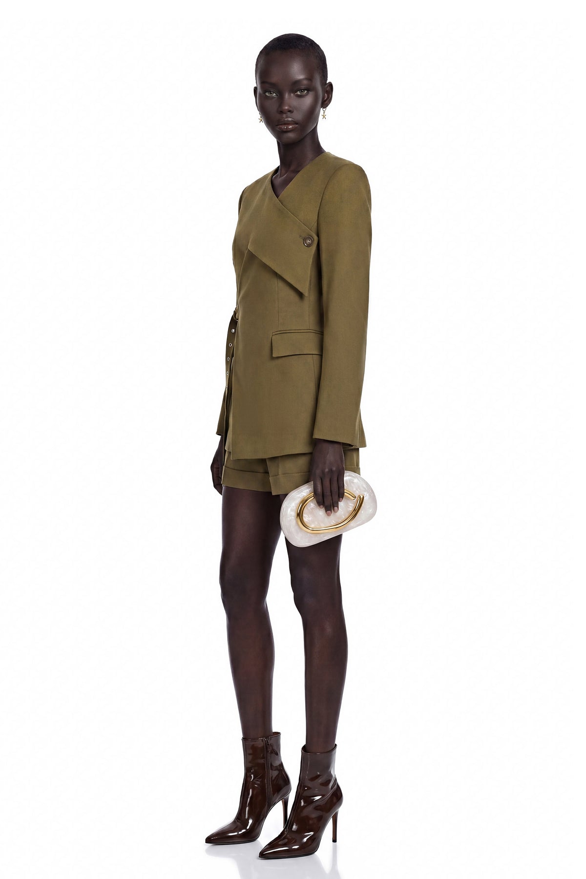 Cecilia Green V-Neck Belted Blazer