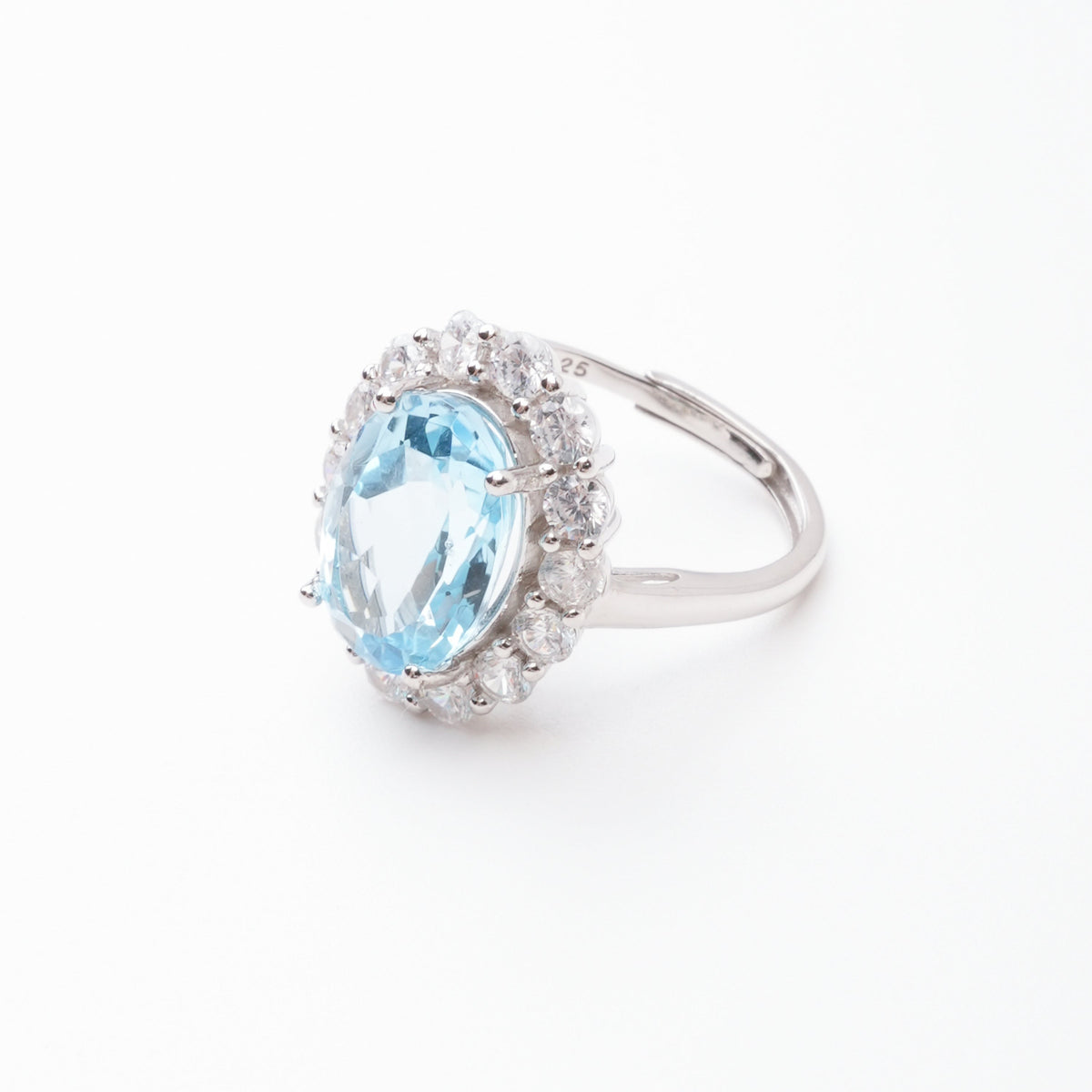 Celeste Blue Topaz Oval Cut Halo Sterling Silver Ring