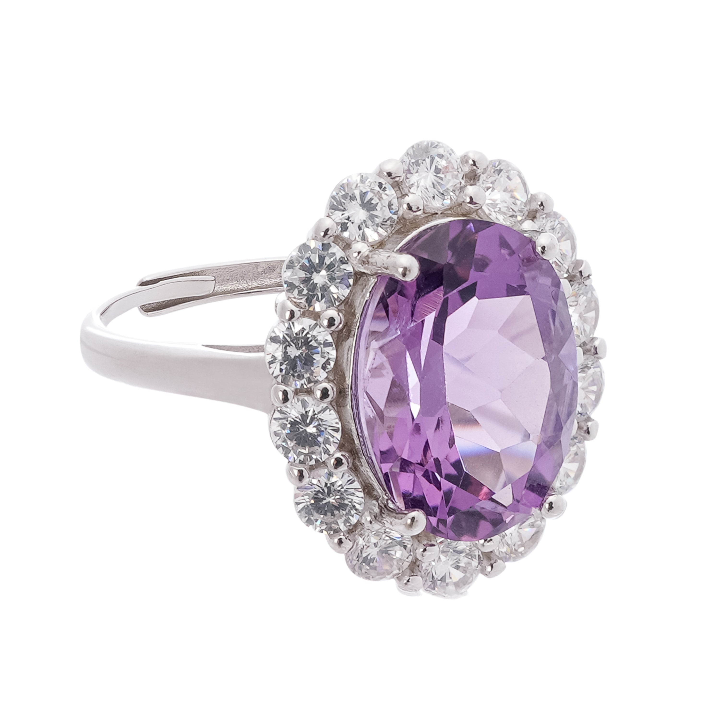 Celeste Purple Amethyst Oval Cut Halo Sterling Silver Ring
