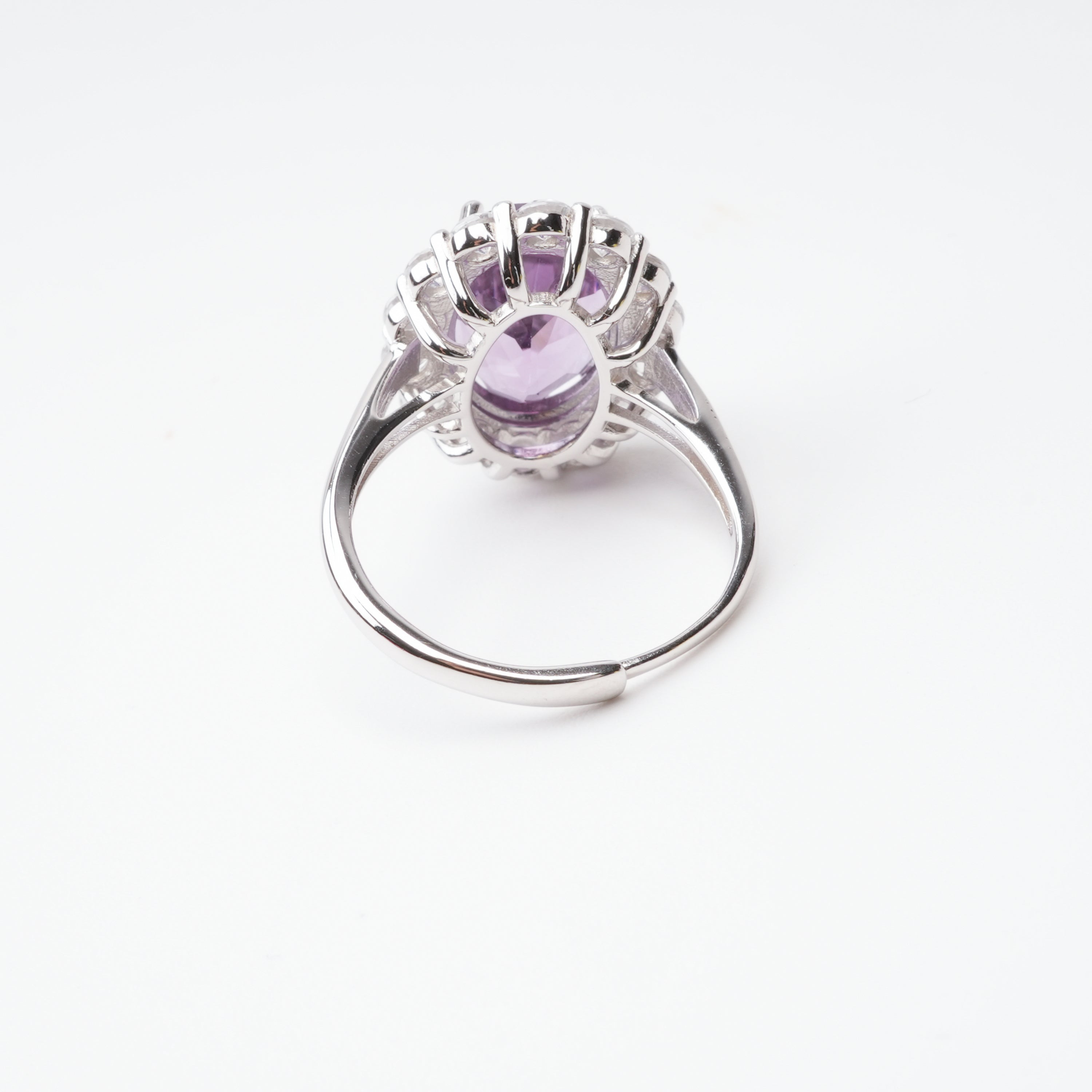 Celeste Purple Amethyst Oval Cut Halo Sterling Silver Ring