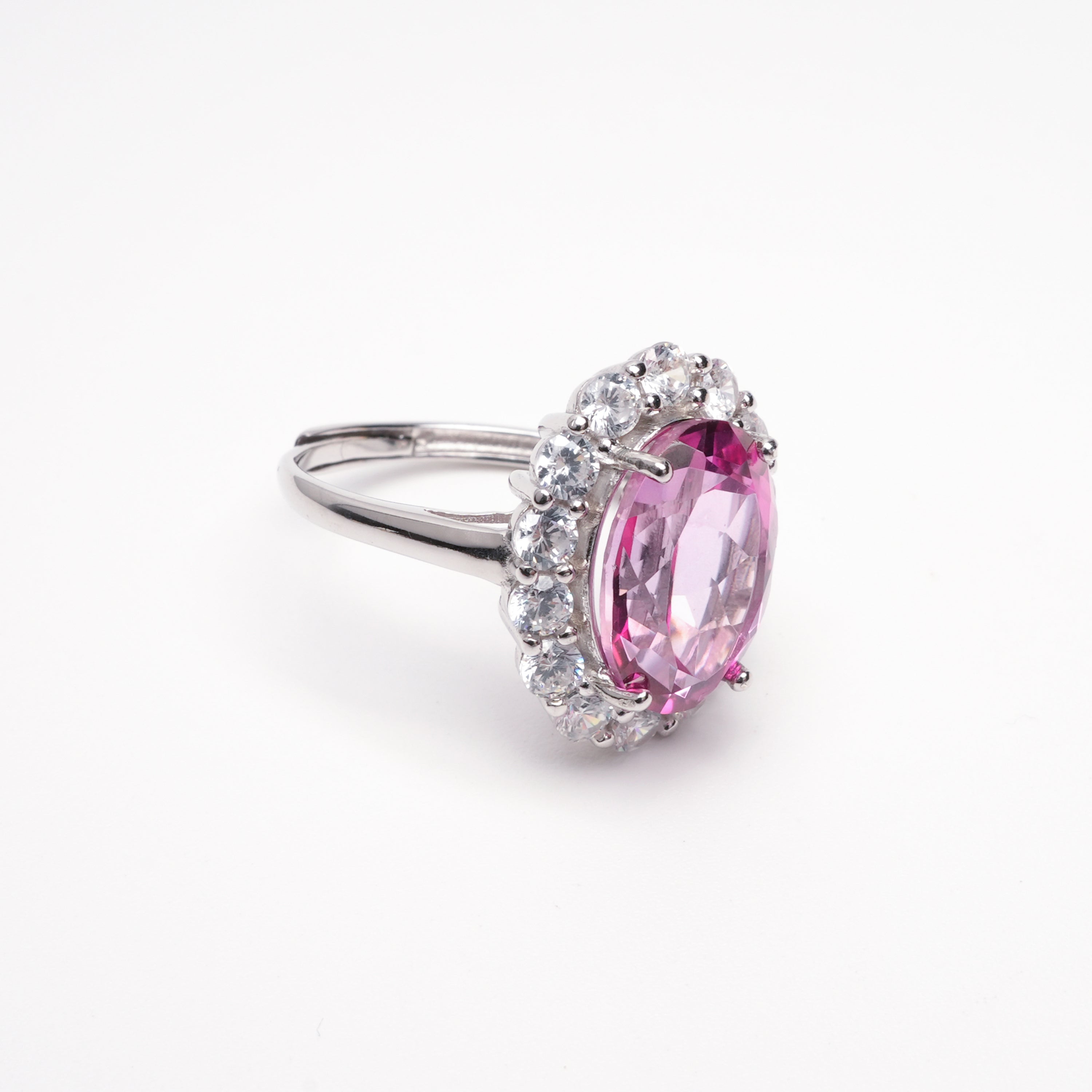 Celeste Red Topaz Oval Cut Halo Sterling Silver Ring