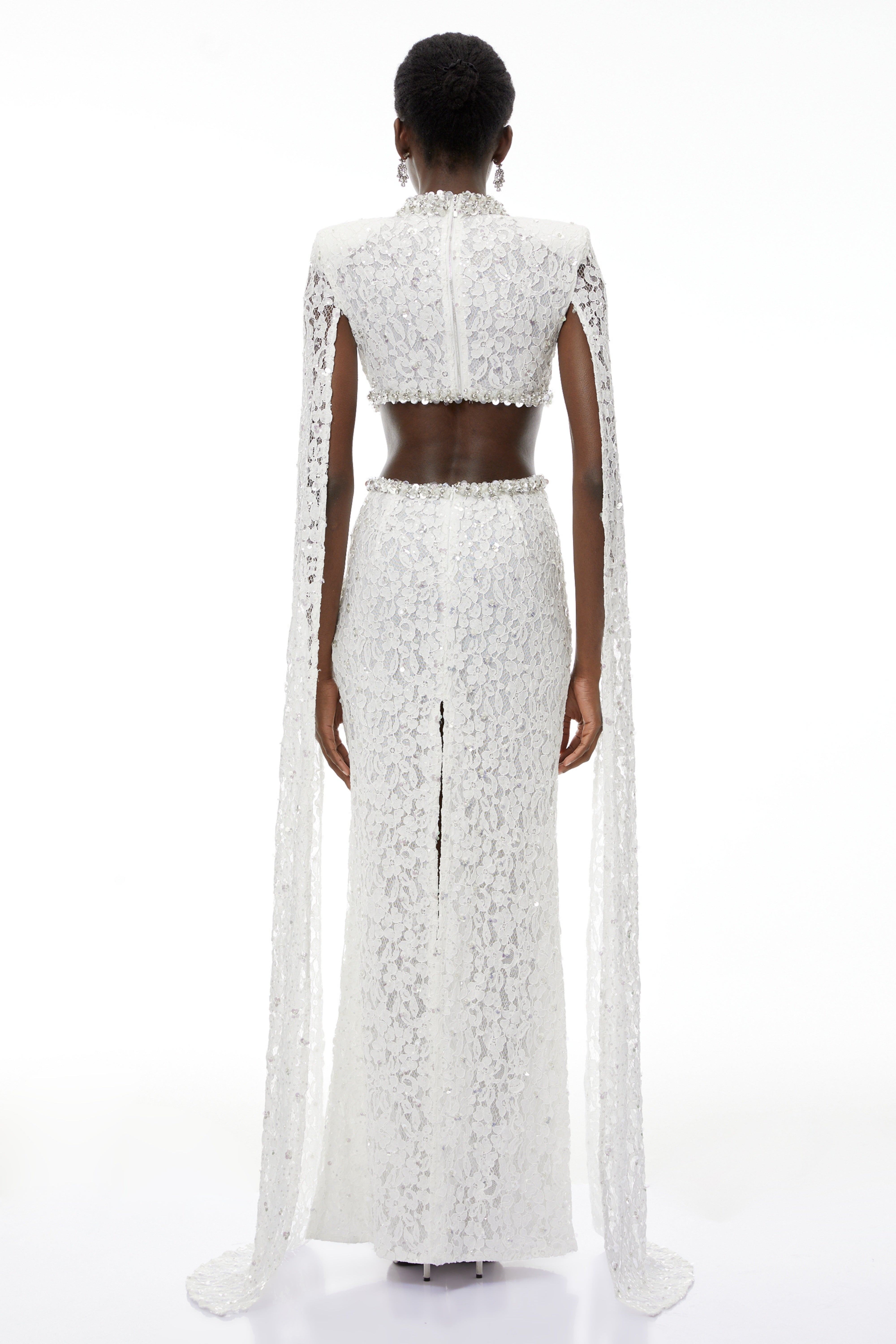 Chakame White Embellished Lace Maxi Dress