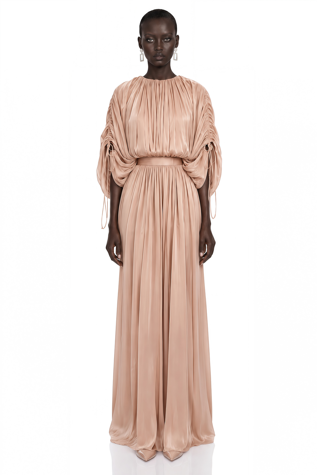 charitina neutral fully pleated blouse & skirt set