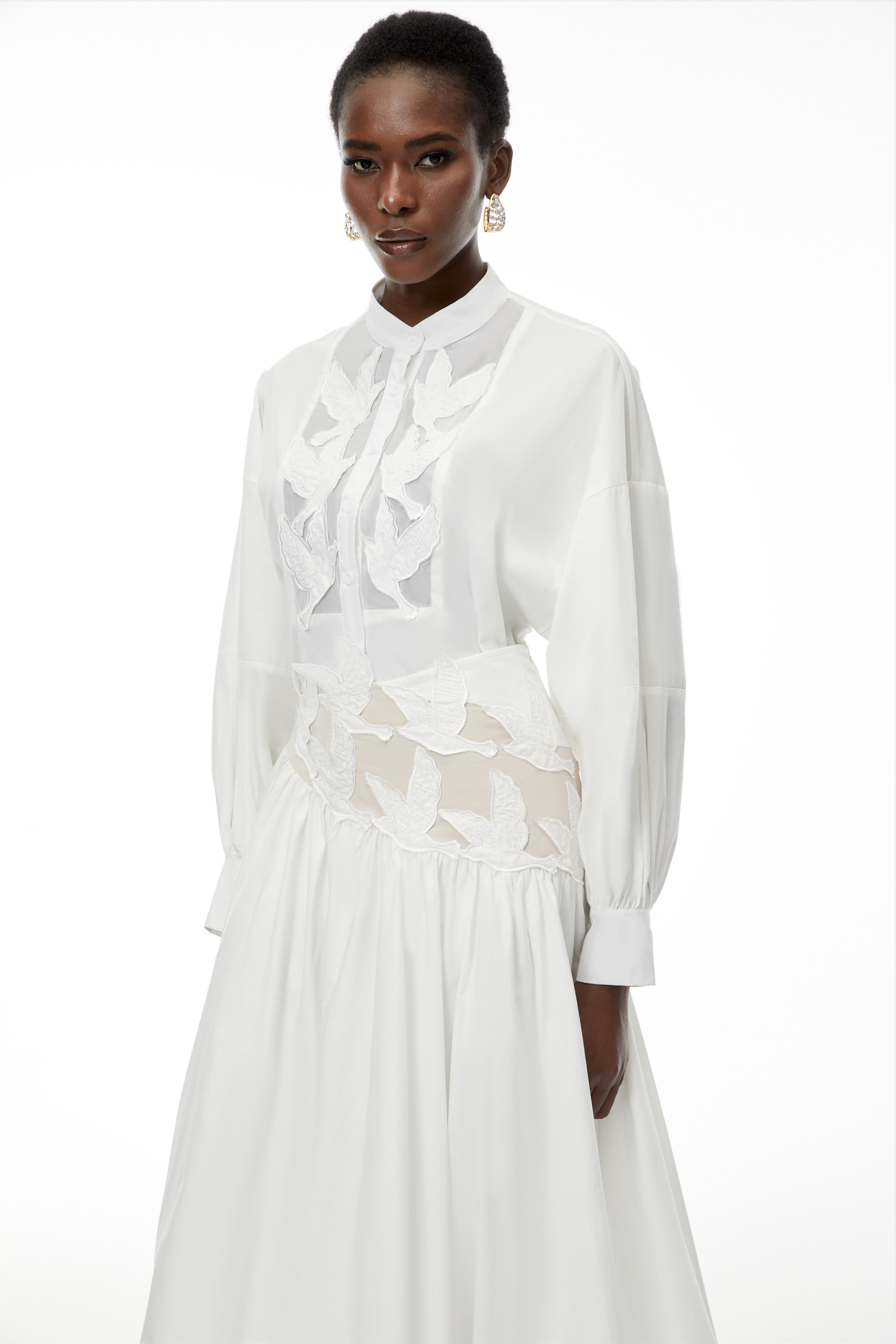 Charlotte White Cut-Out Asymmetrical Blouse & Skirt Set (Final Sale)