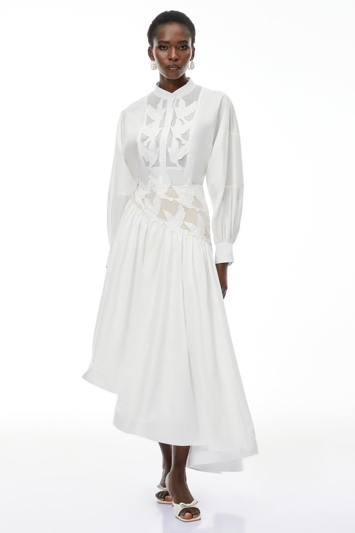 Charlotte White Cut-Out Asymmetrical Blouse & Skirt Set