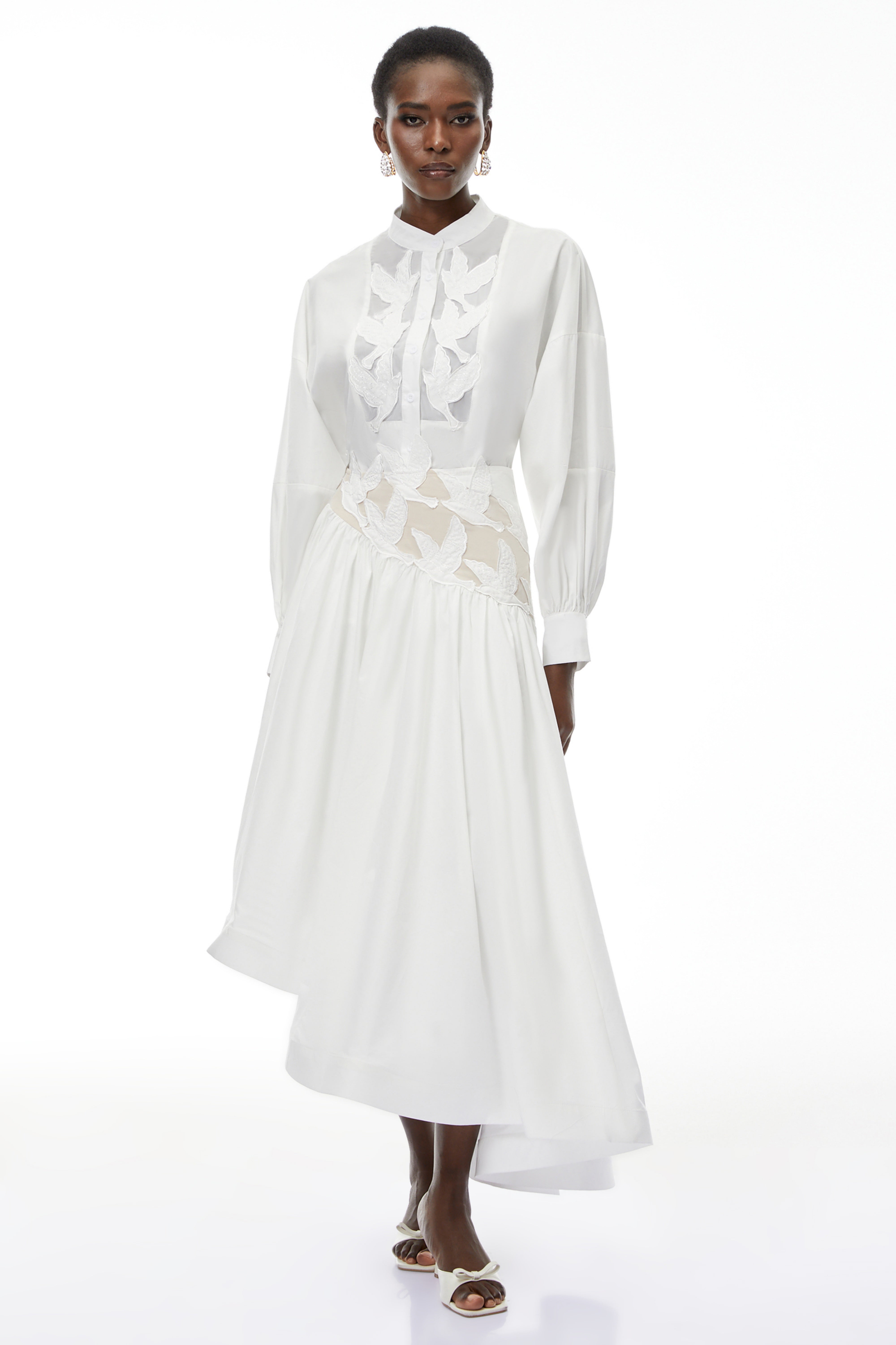 Charlotte White Cut-Out Asymmetrical Blouse & Skirt Set (Final Sale)