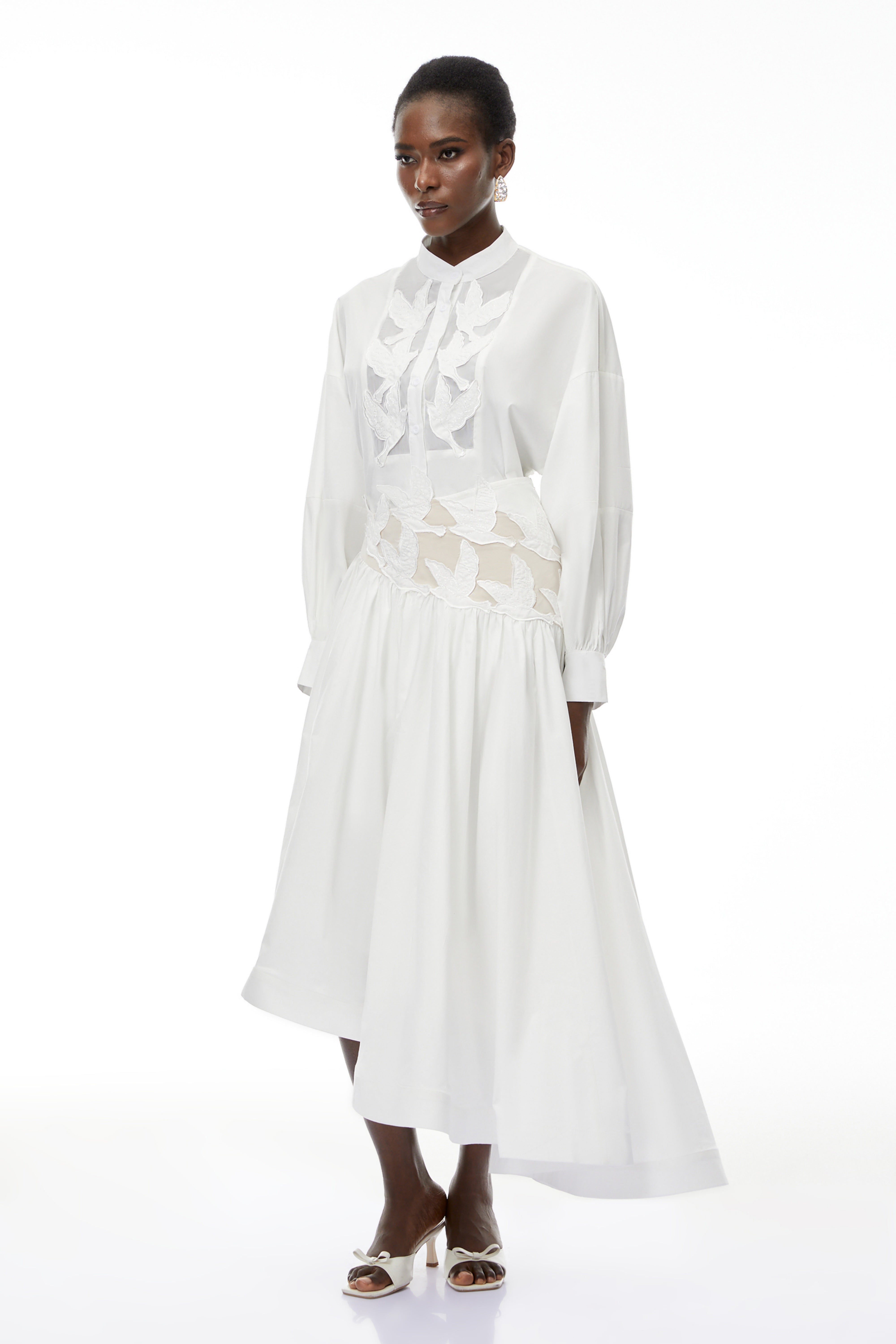 Charlotte White Cut-Out Asymmetrical Blouse & Skirt Set (Final Sale)