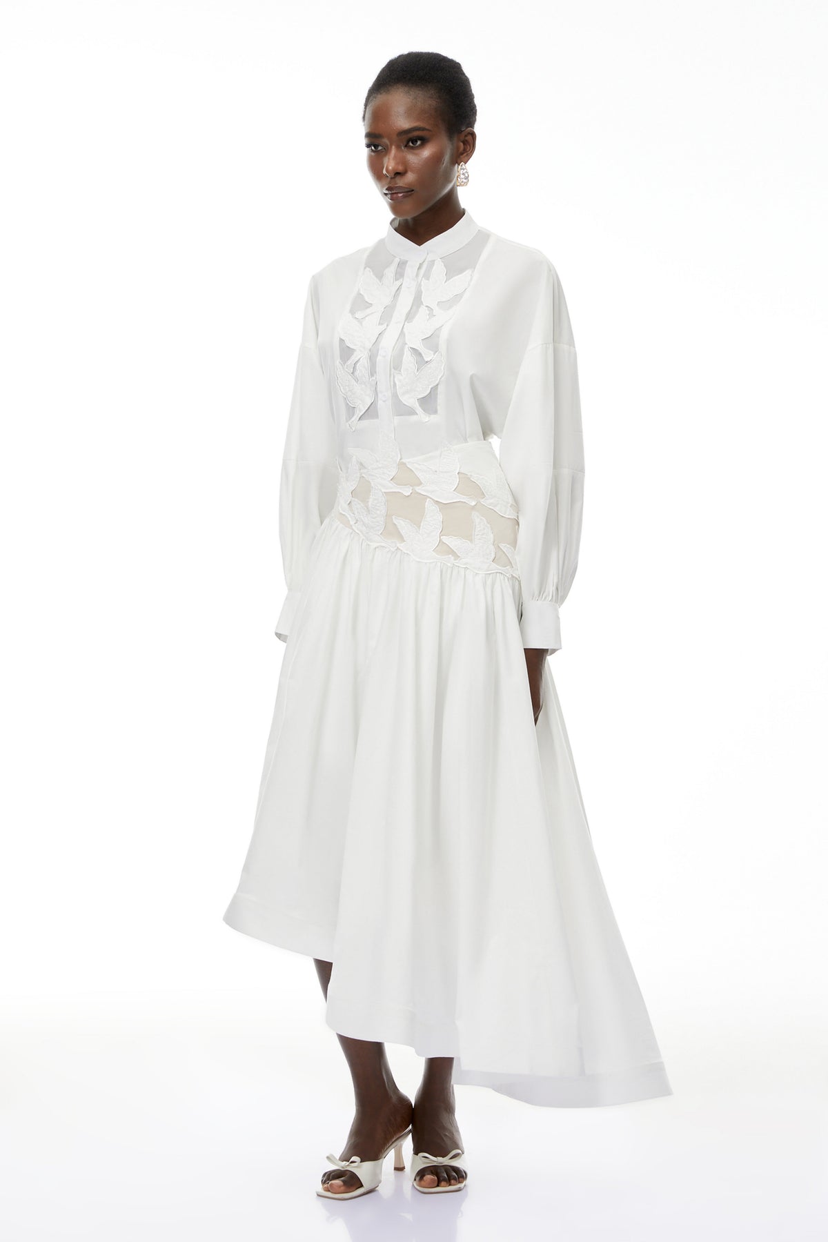 Charlotte White Cut-Out Asymmetrical Blouse & Skirt Set (Final Sale)