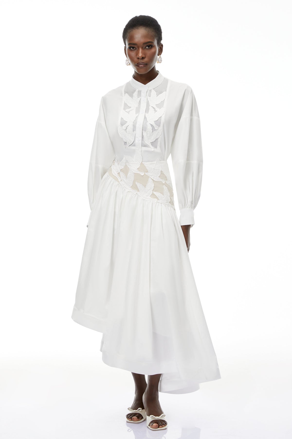 Charlotte White Cut-Out Asymmetrical Blouse & Skirt Set (Final Sale)