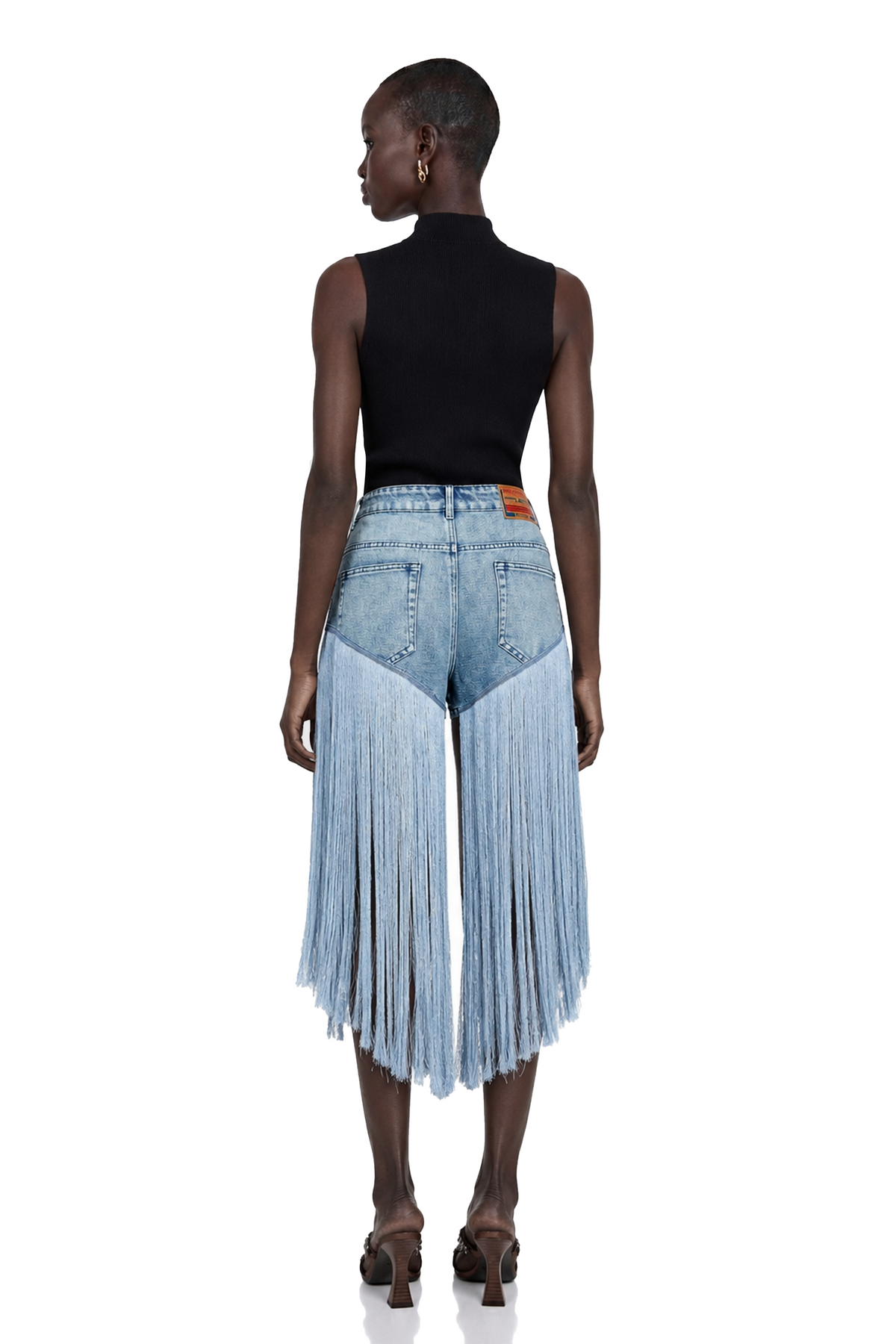 martina blue fringed panel denim shorts