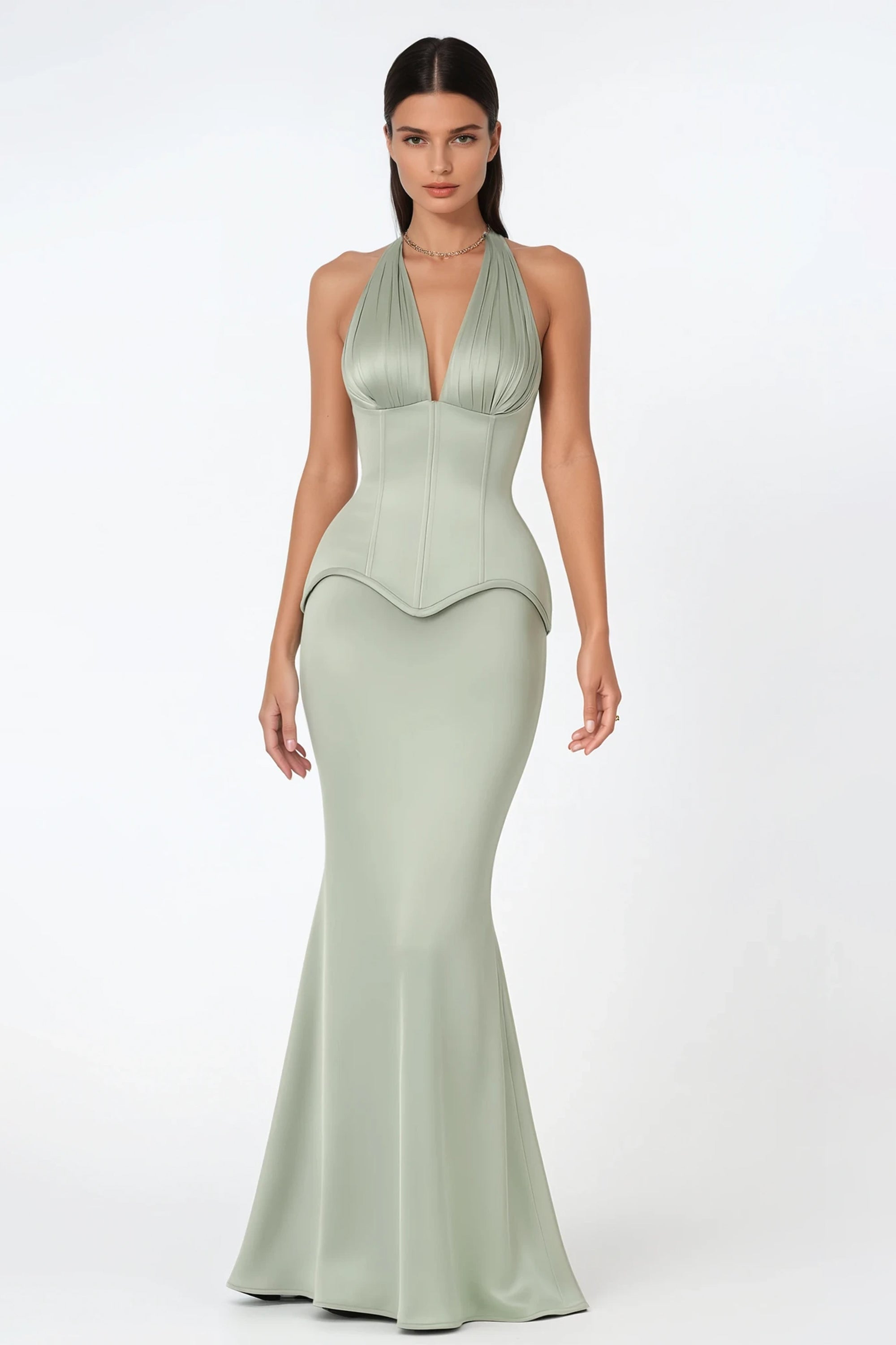 Aurélie Green Halterneck Mermaid Maxi Dress