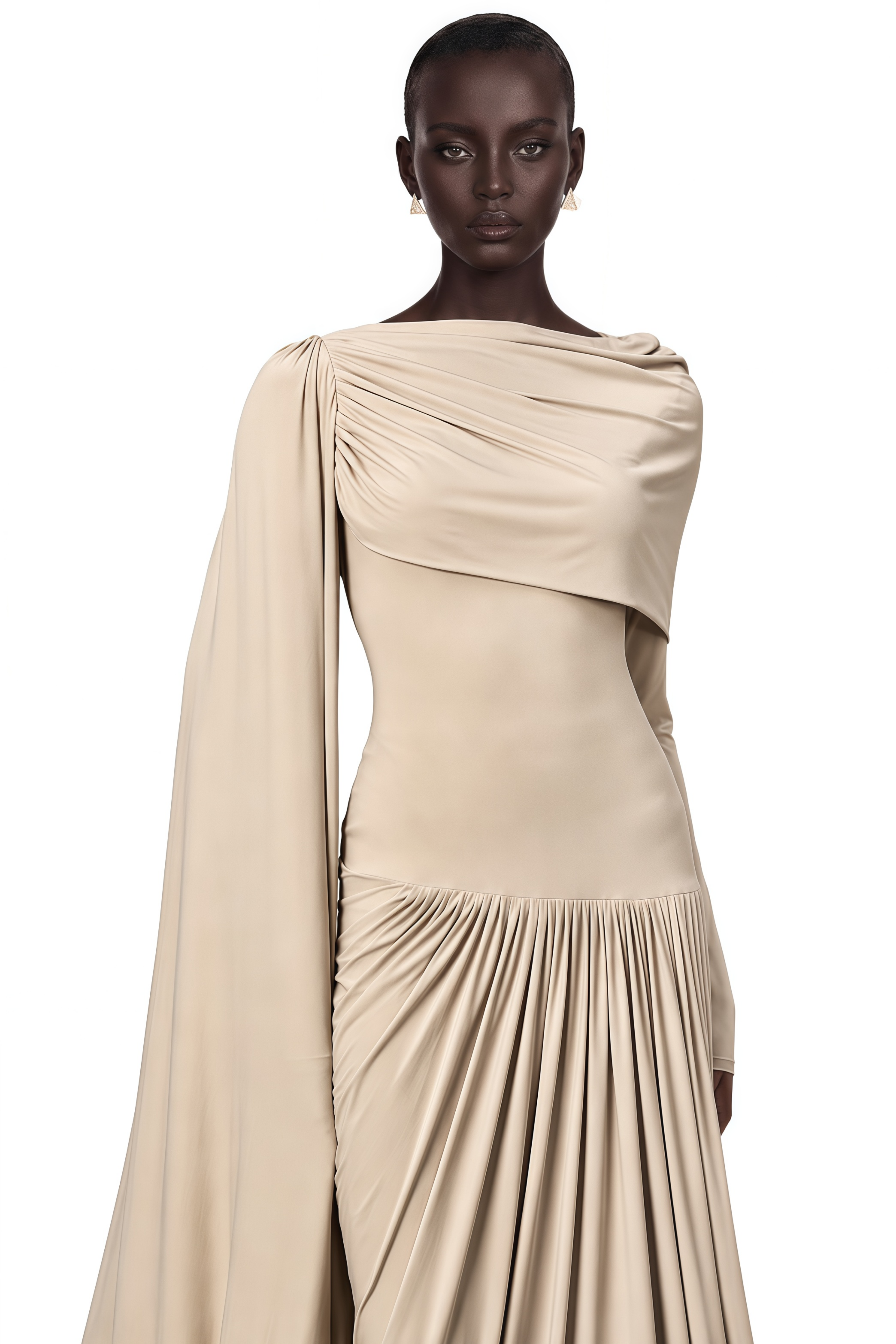 Gaëlle Neutrals Ribbon-design Draped Maxi Dress
