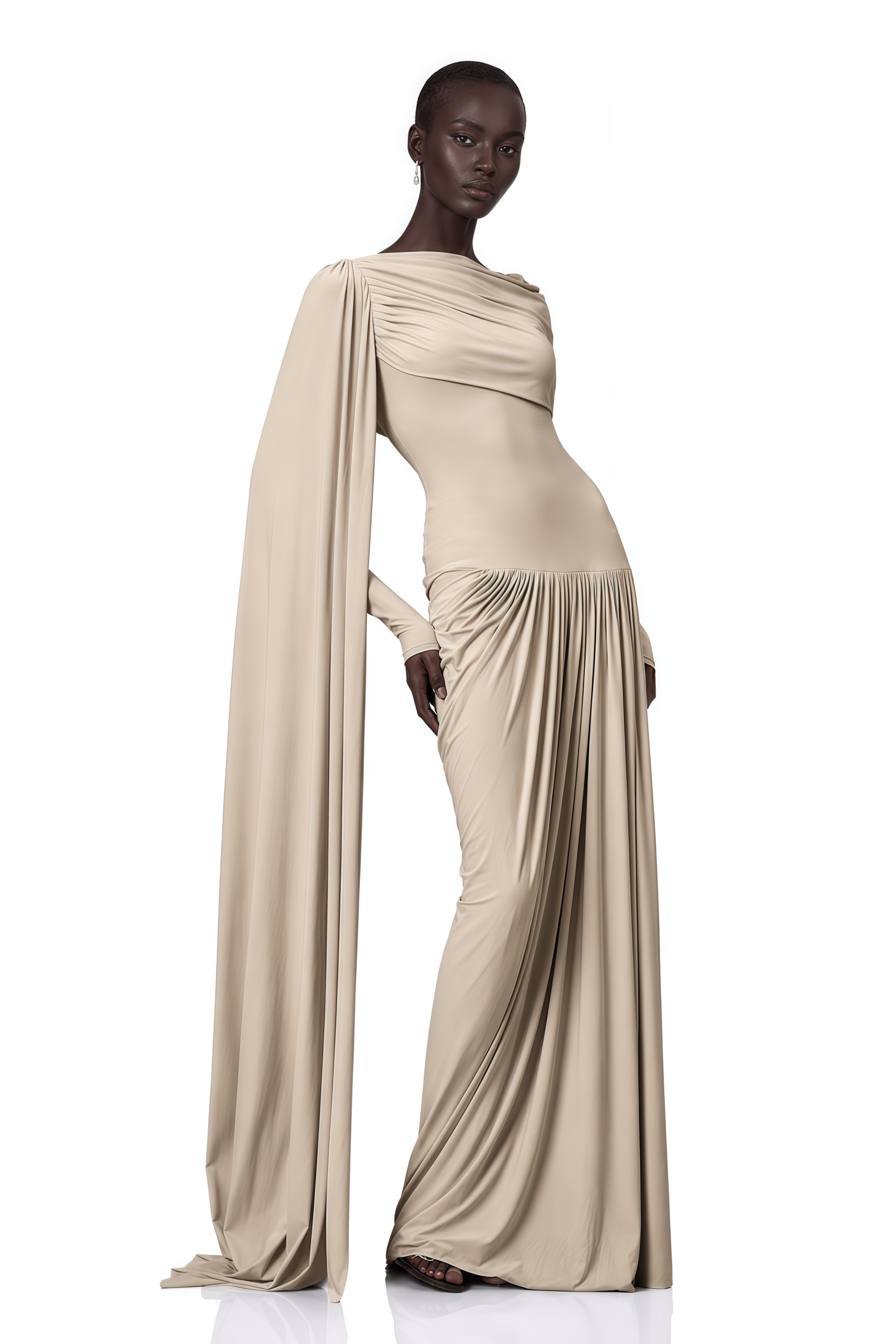 Gaëlle Neutrals Ribbon-design Draped Maxi Dress