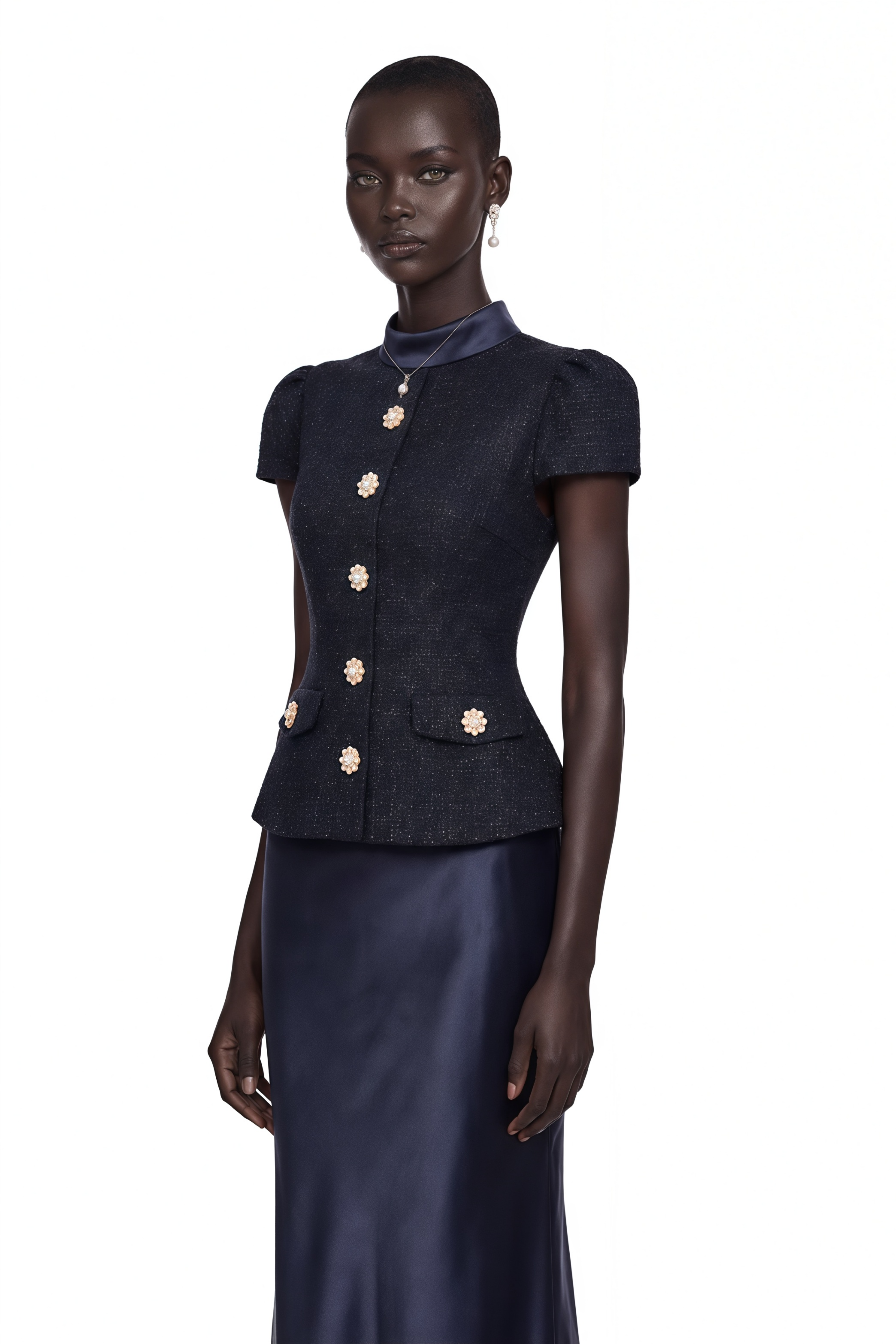 Josette Blue Peplum-Waist Paneled Maxi Dress