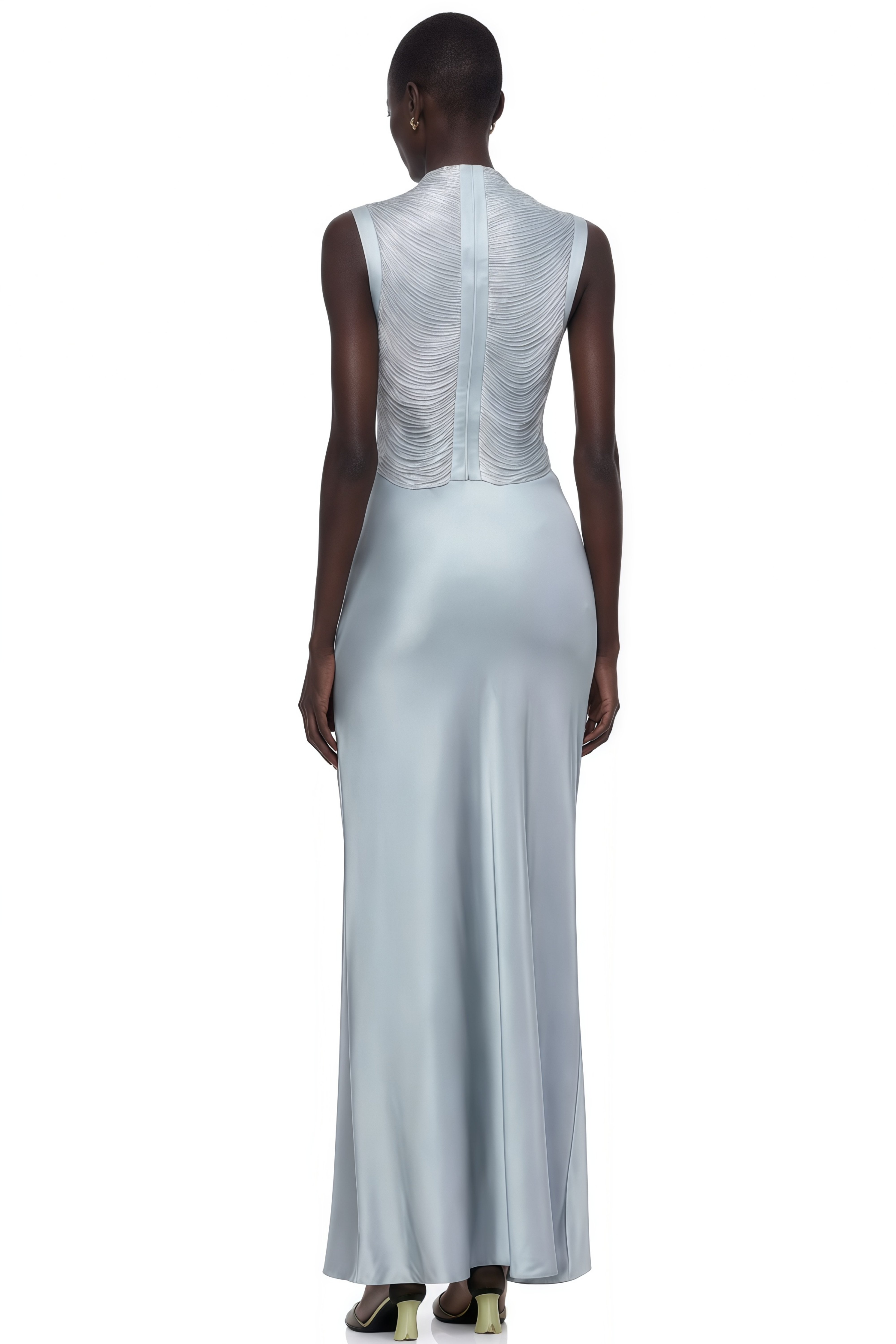 Borbála Blue Fringed Top & Satin Skirt Set