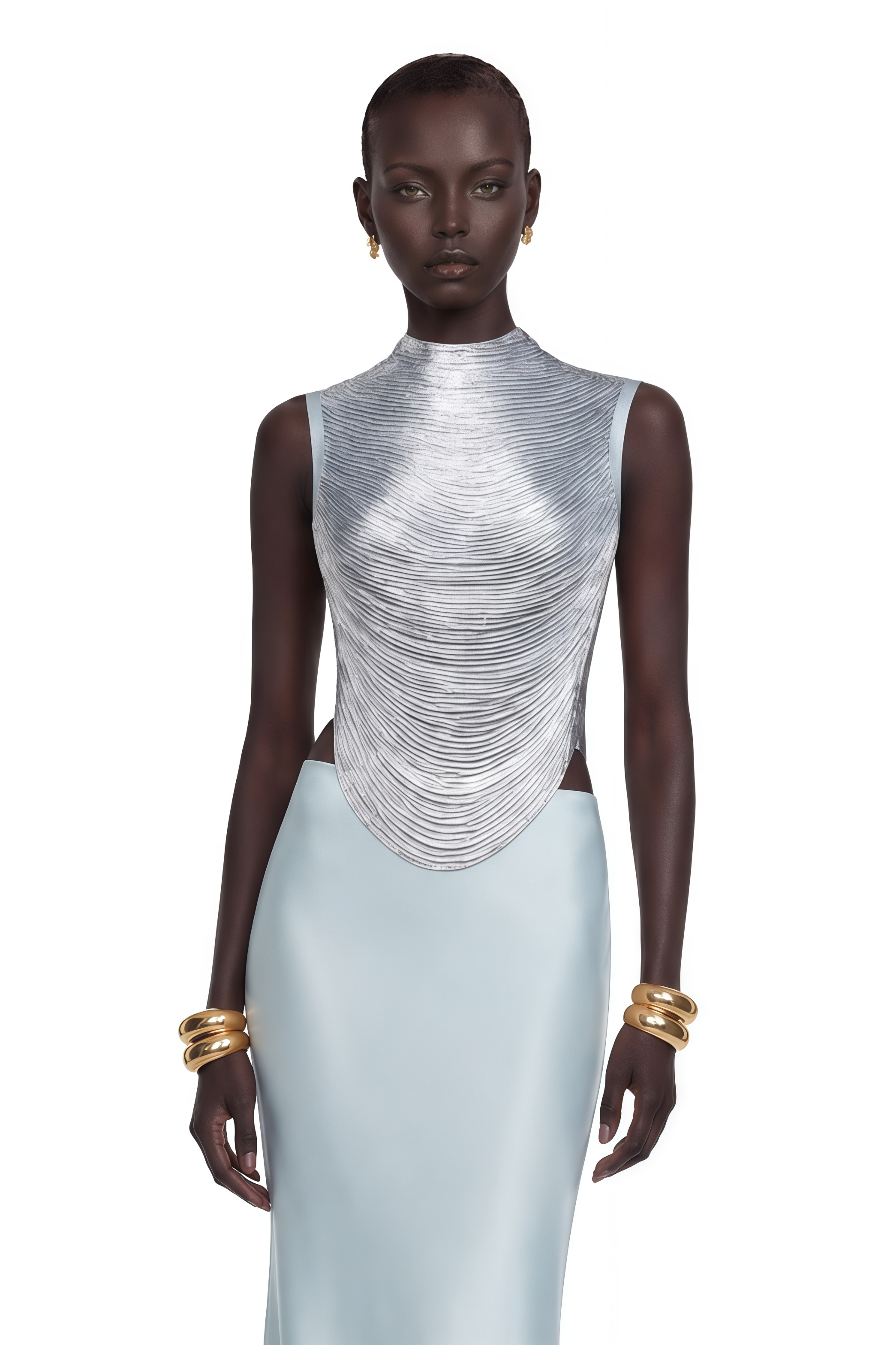 Borbála Blue Fringed Top & Satin Skirt Set