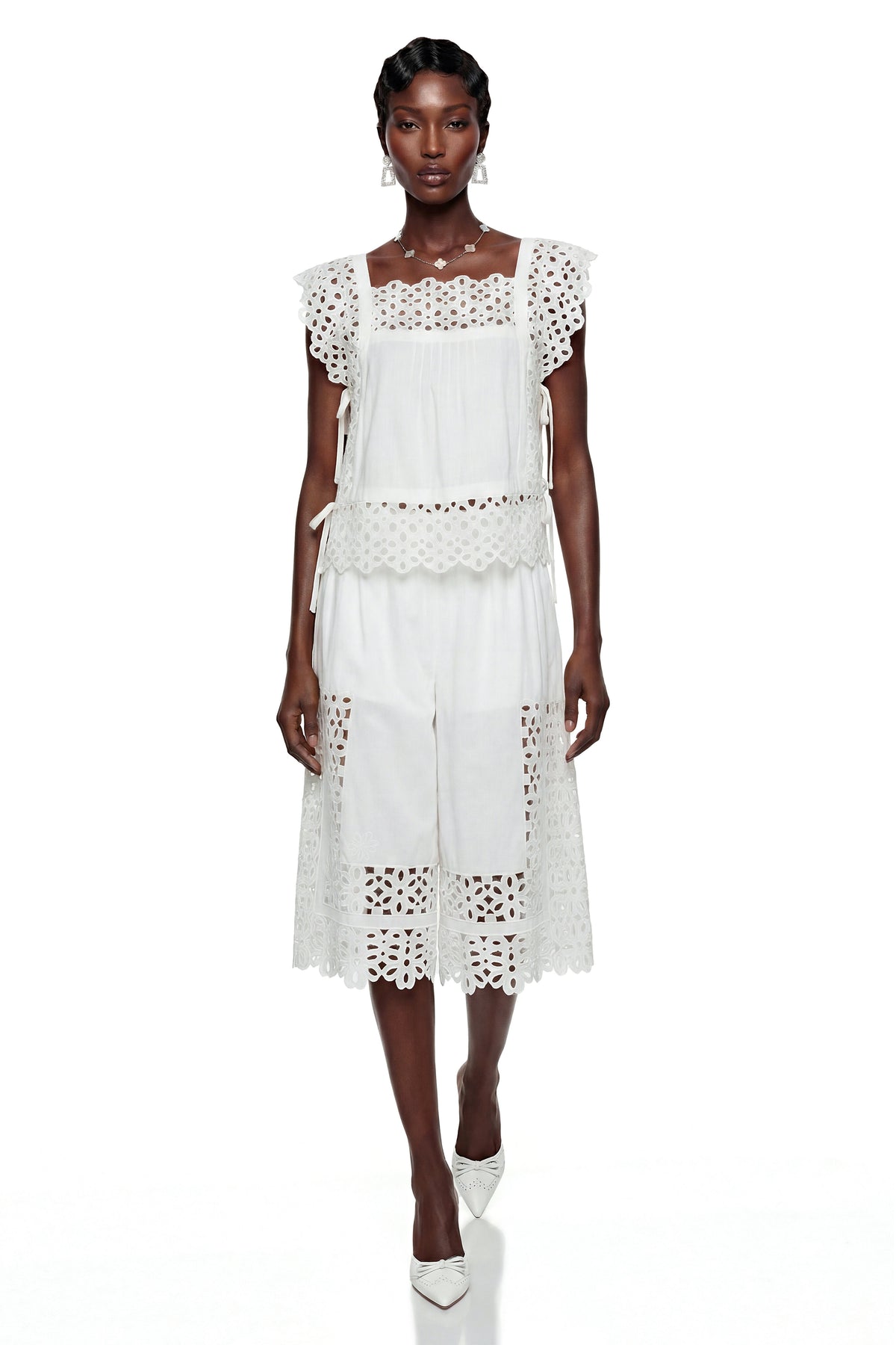 Chelsea White Cut-Out Design Top & Trousers Maching Set