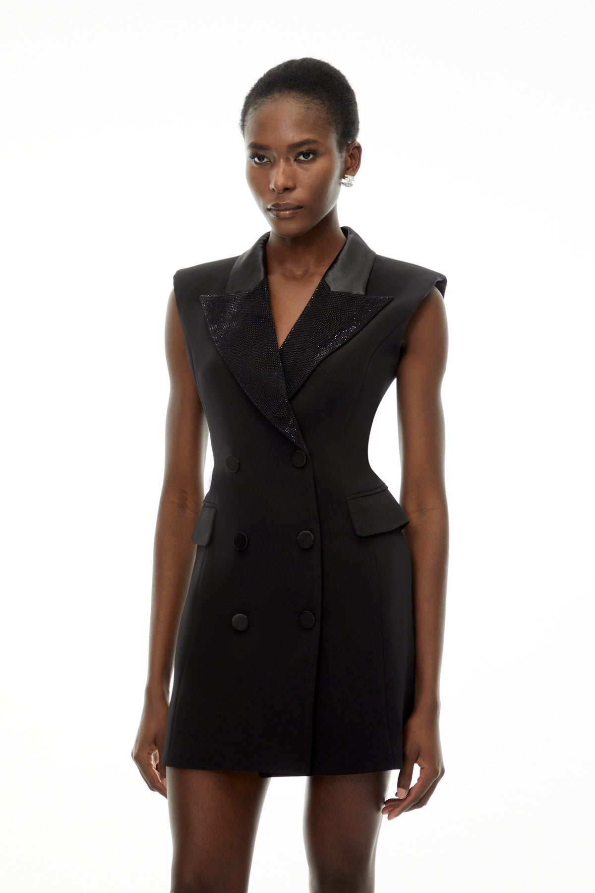 Chiara Black Sequin Blazer Dress with Lapel Collar