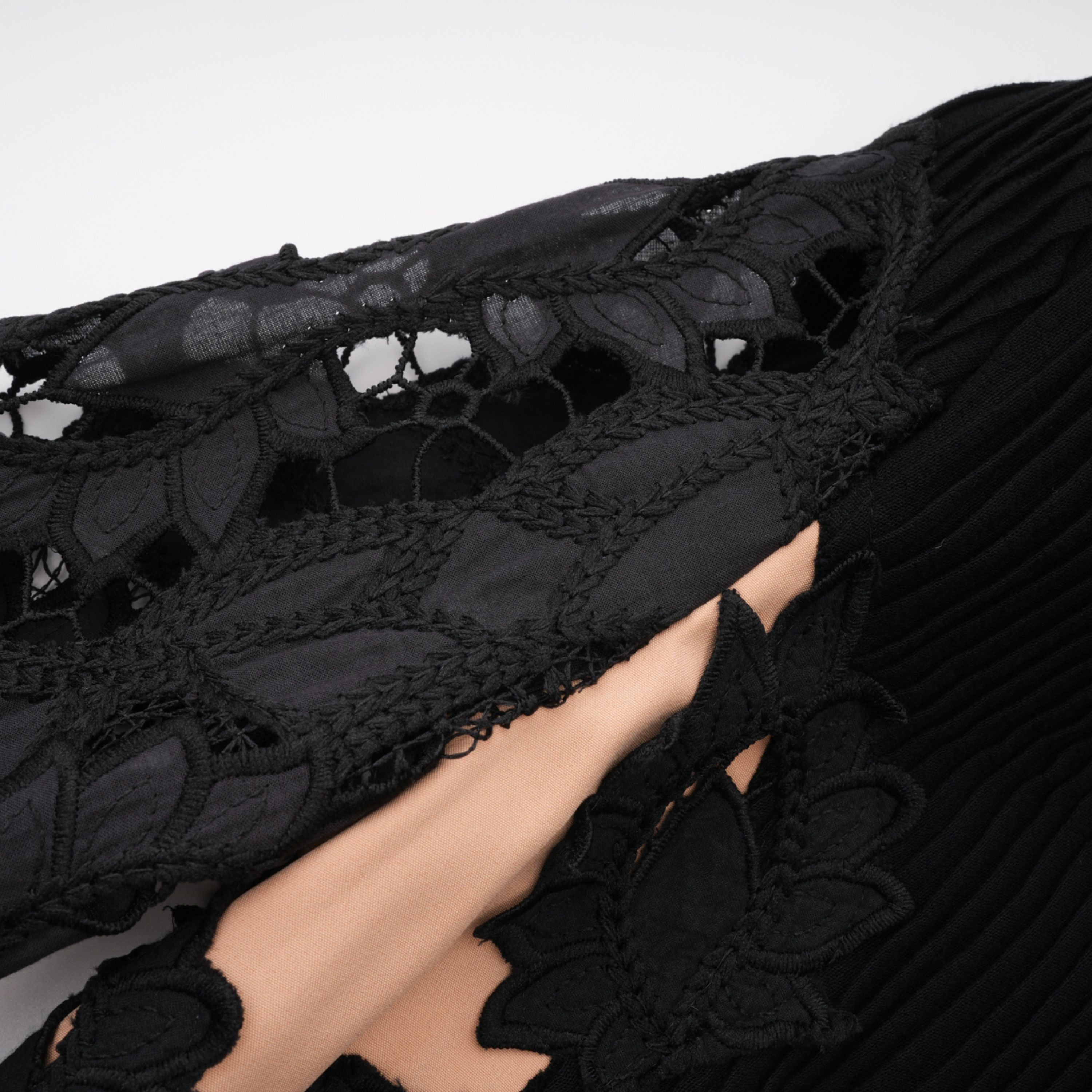 Chiara Black Lace Panel Pleated Midi Dress (Final Sale-US Only)
