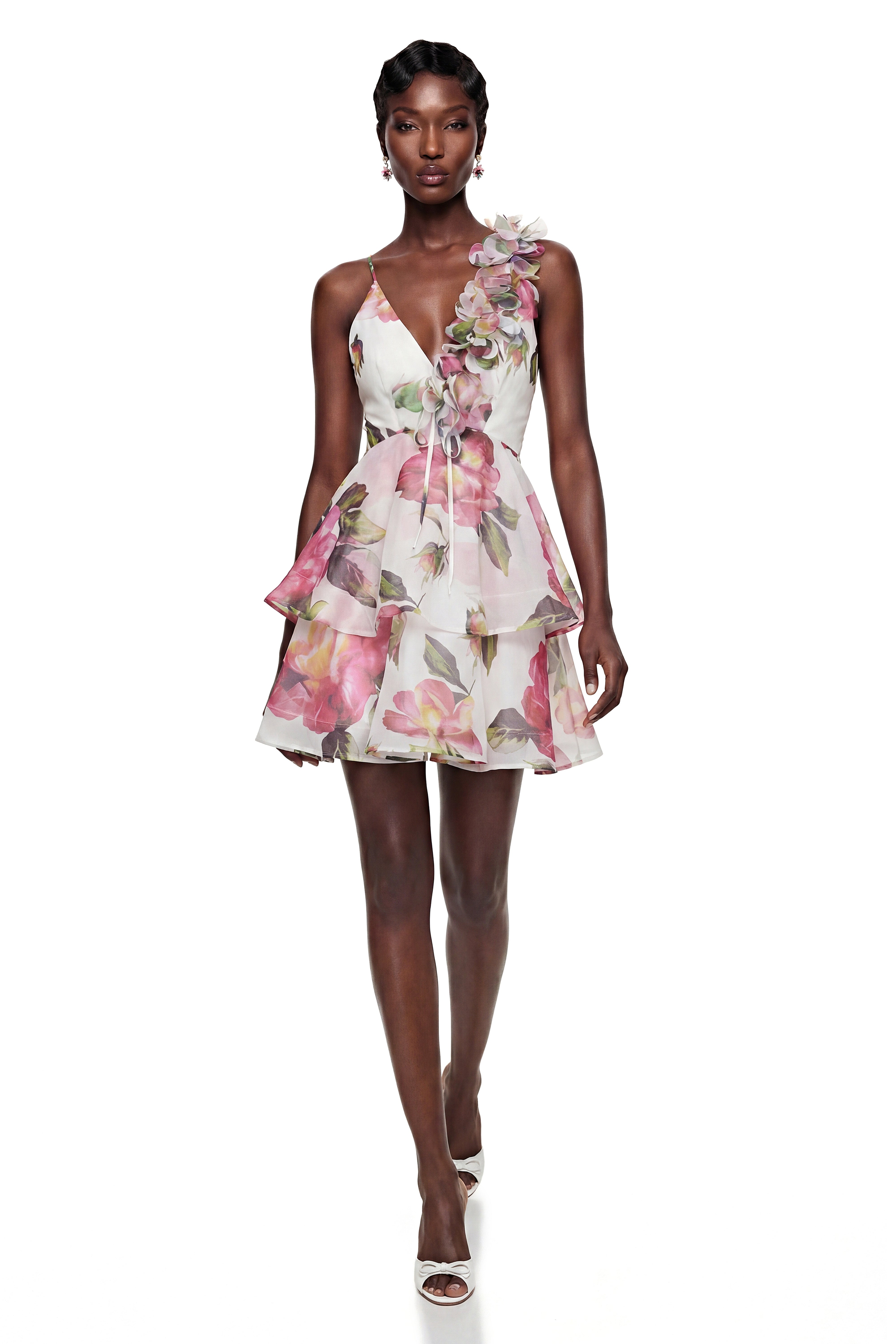 Chione Pink Floral Applique Backless Mini Dress