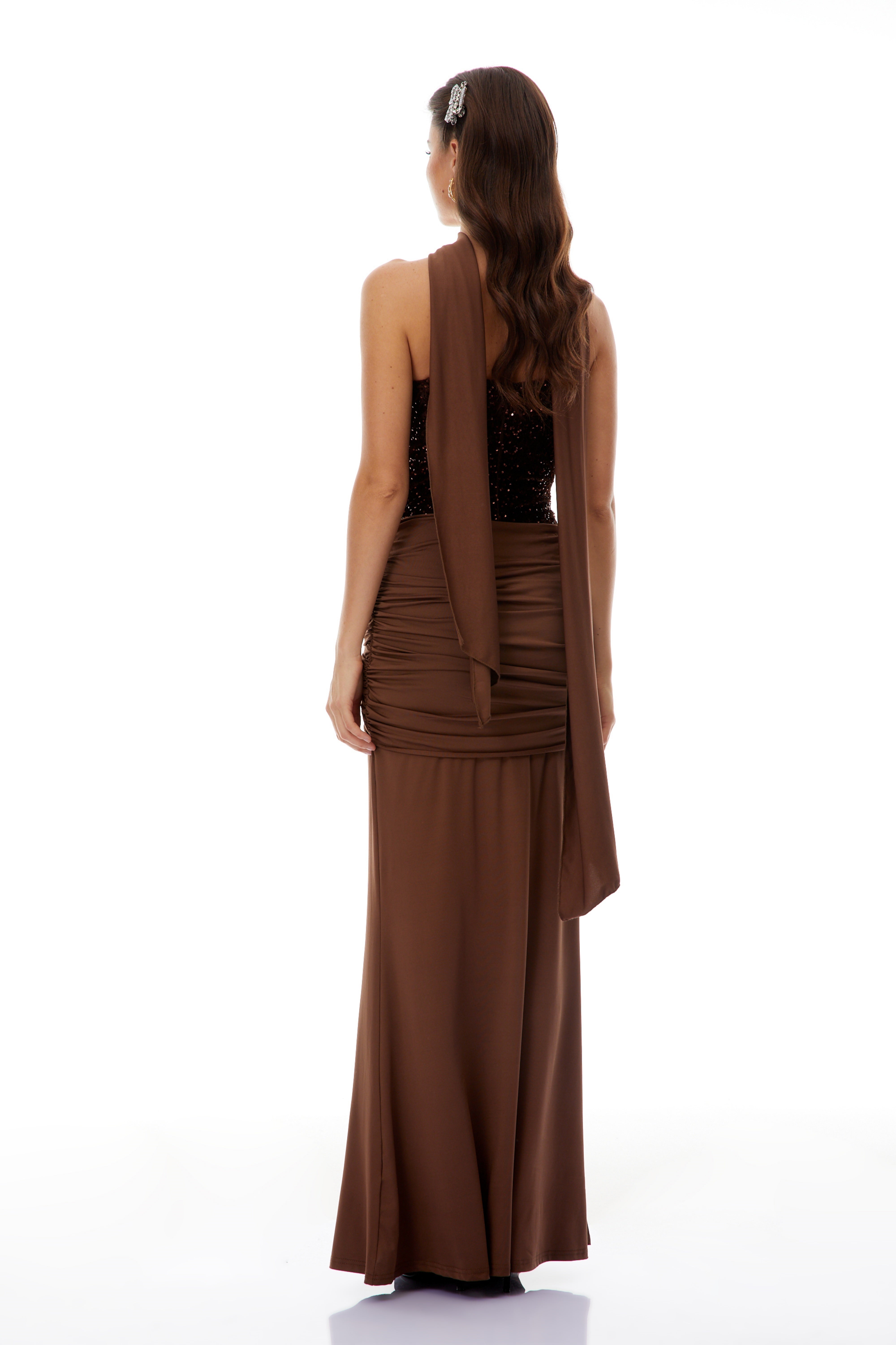 Christine Brown Off Shoulder Draped Maxi Dress (Final Sale-US Only)